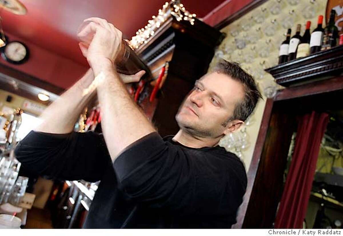 SPIRITS29_048_RAD.jpg SHOWN: H. Joseph Ehrmann, owner and bartender of Elixir, makes his famed Bloody Maria. He's shaking the assembled drink just before pouring. These photos were made on Sunday, Dec. 24, 2006, in San Francisco, CA. (Katy Raddatz/SF Chronicle) *H. Joseph Ehrmann Mandatory credit for the photographer and the San Francisco Chronicle. ; mags out.