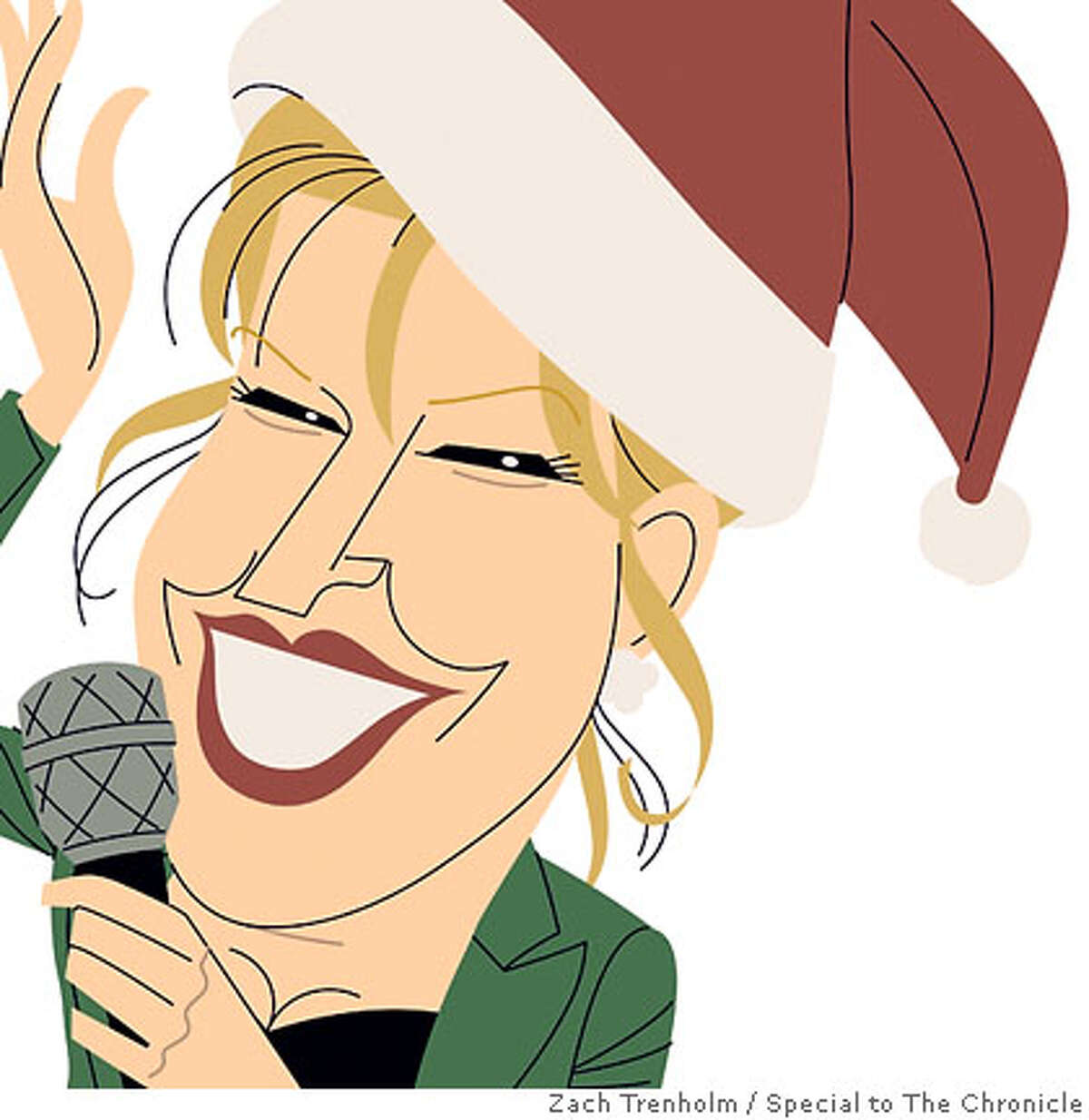 Got a Christmas CD? Bette Midler (shown), Bing Crosby, Brian Setzer, Jessica Simpson and Paul McCartney do. Illustration by Zach Trenholm, special to the Chronicle