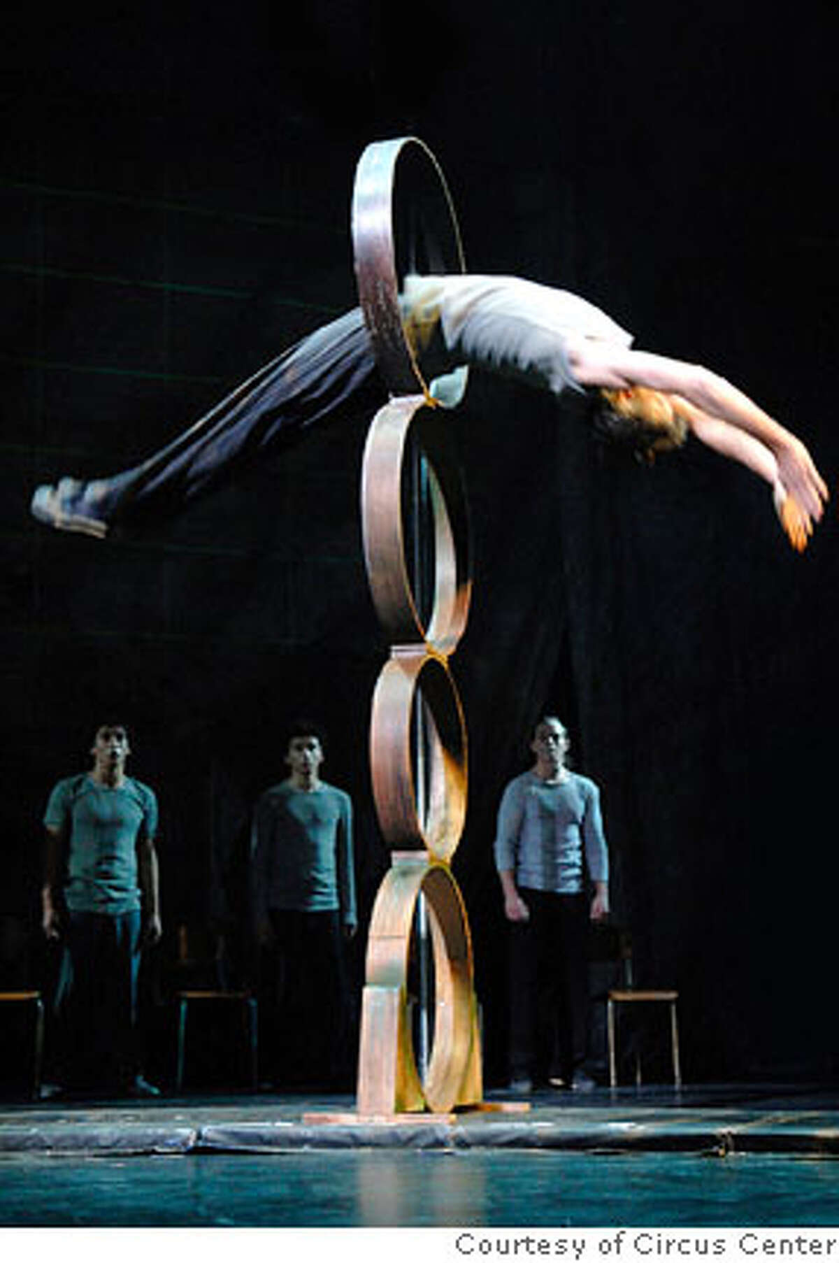Will Underwood in a four-high hoop diving act Photo courtesy: Circus Center