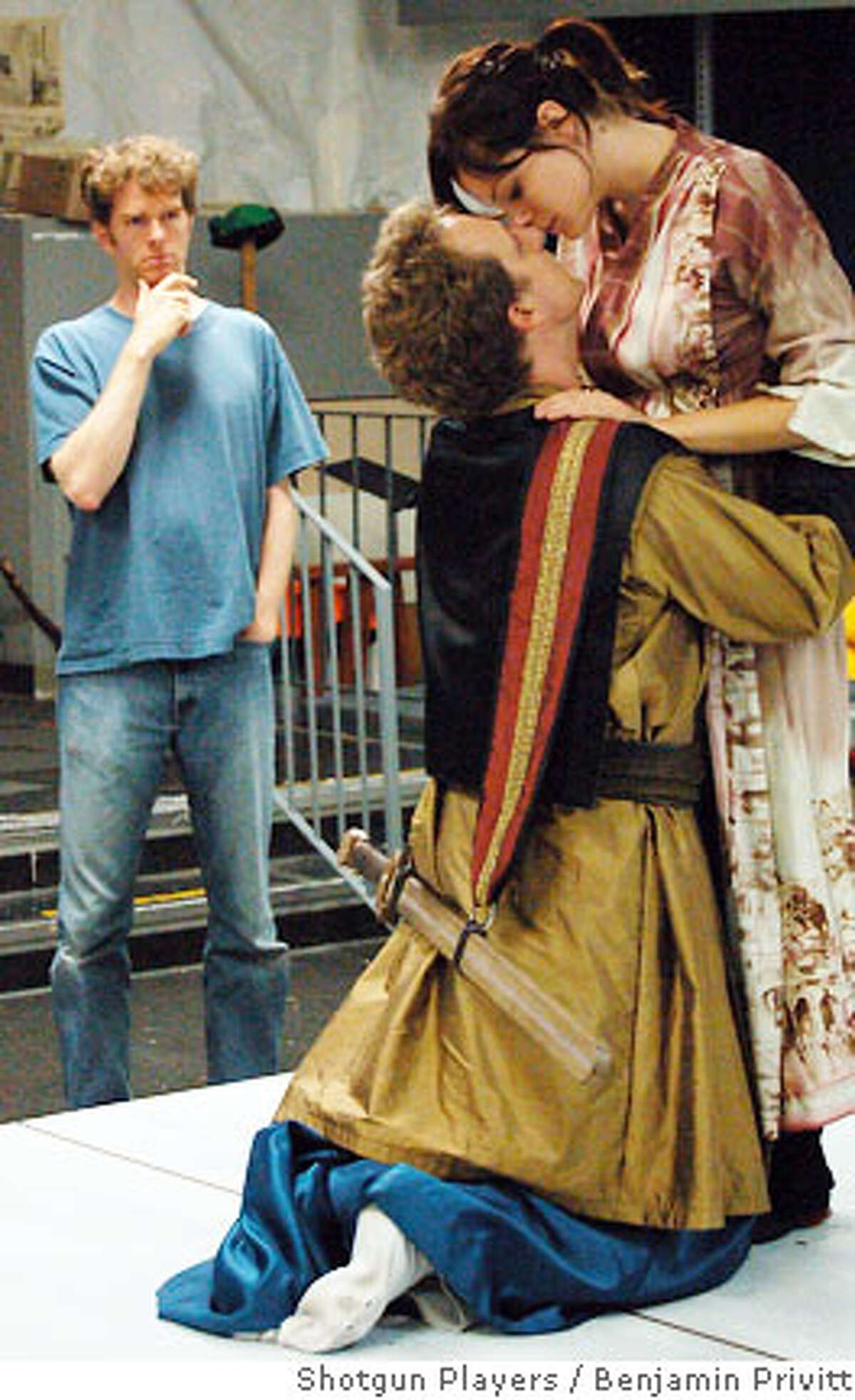 Mark Jackson, writer-director of "The Forest War," dirrects Cassidy Brown and Tonya Glanz in the Shotgun Players production 2006.