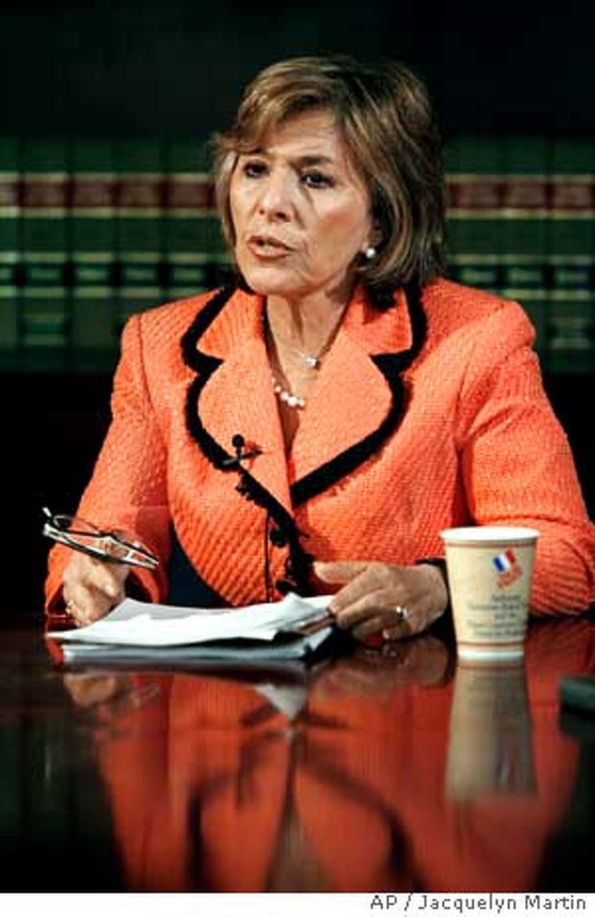 Sen. Barbara Boxer, D-Calif., the incoming chairman of the Senate Environment Committee, takes part in an interview with The Associated Press in Washington, Tuesday, Dec. 5, 2006. (AP Photo /Jacquelyn Martin)