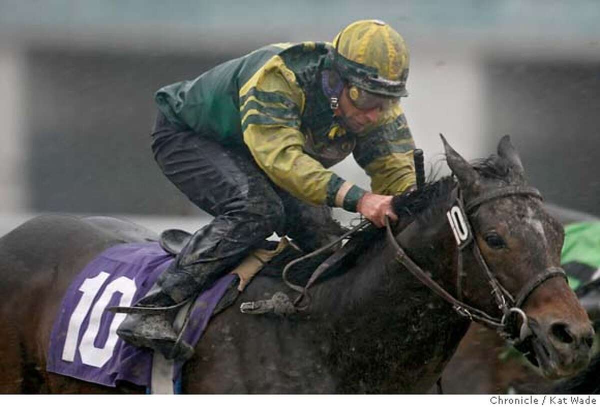 CLOSE BUT NO CIGAR ON WET TRACK / With Pincay present, jockey falls