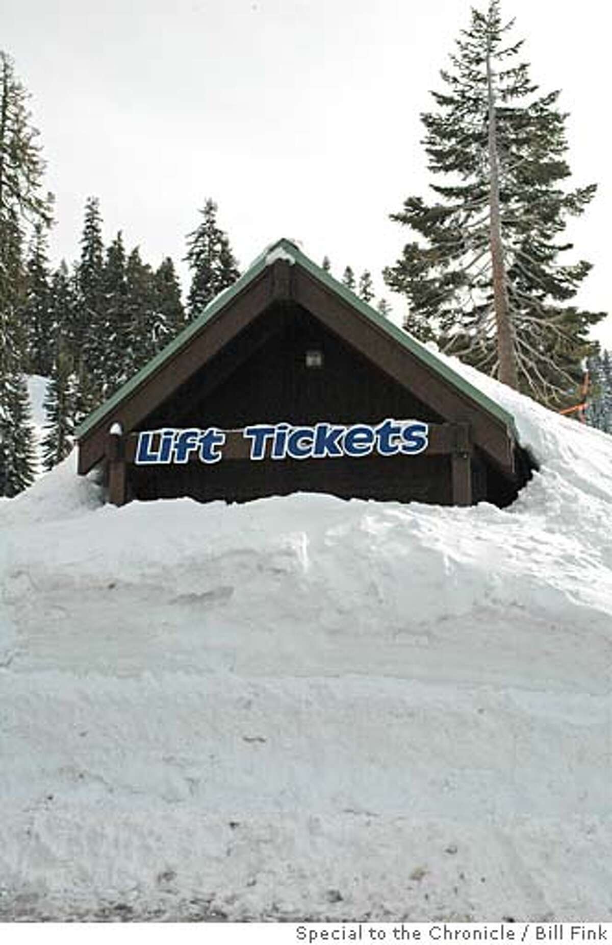 A photo of the Bear Valley lift ticket booth buried under 15 feet of snow. Photo credit: Bill Fink / Special to The Chronicle. ONE-TIME USE ONLY, SFGATE (IF ALSO IN PRINT) & BULLDOG OK.