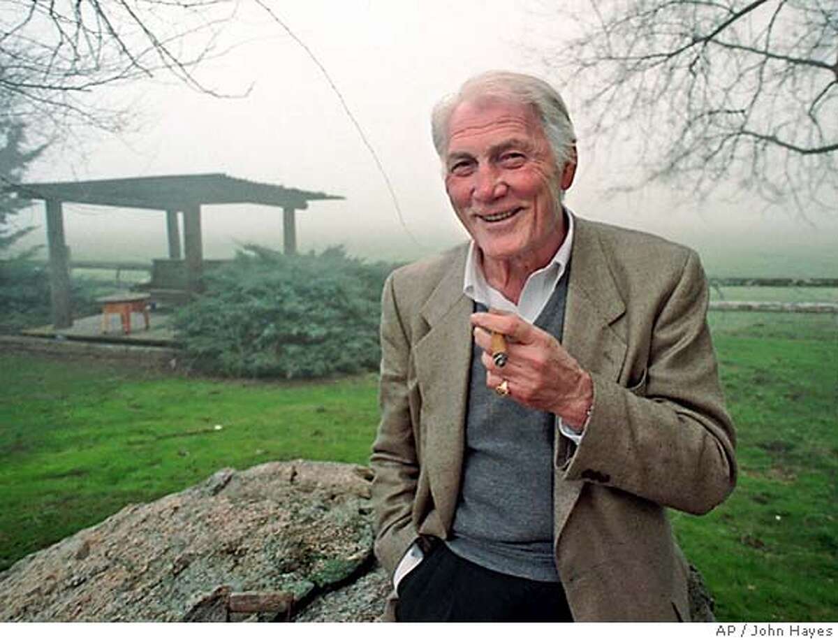 ** FILE** Actor Jack Palance poses on his ranch in Tehachapi, Calif., on a foggy afternoon, in this Jan. 27, 1997 file photo. Palance, the craggy-faced menace in "Shane," "Sudden Fear" and other films who turned successfully to comedy at 70 with his Oscar-winning self-parody in "City Slickers," died Friday. (AP Photo/John Hayes, file)