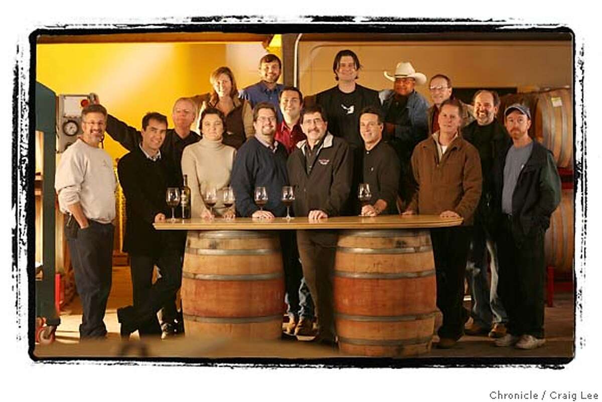 EASTBAYWINE10_228_cl.JPG Story on the East Bay Wine scene. Photo of some of the leading vintners. Photo was done at the winery of Tracey & Jared Brandt called, A Donkey and Goat. Photo of the whole bunch with Kent Rosenblum in the middle front, 5th from the left, front row. photo by Craig Lee / The Chronicle MANDATORY CREDIT FOR PHOTOG AND SF CHRONICLE/ -MAGS OUT