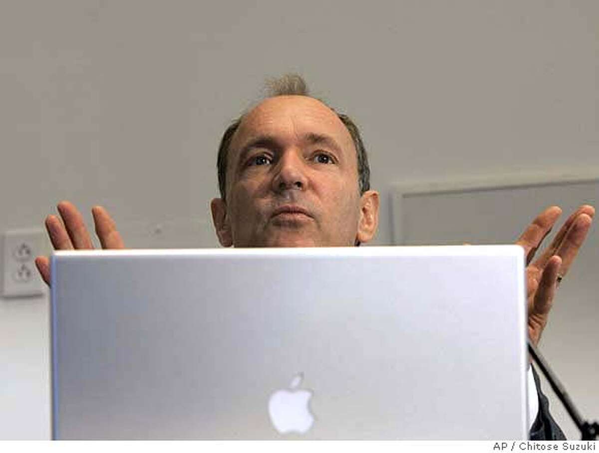 Sir Tim Berners-Lee, the Massachusetts Institute of Technology scientist who is credited with creating the World Wide Web, speaks during a news conference, Thursday, Nov., 2, 2006, at MIT in Cambridge, Mass. MIT and the University of Southampton, United Kingdom, announced the launch of a long-term research collaboration that aims to produce the fundamental scientific advances necessary to guide the future design and use of the World Wide Web. (AP Photo/Chitose Suzuki) STAND ALONE PHOTO