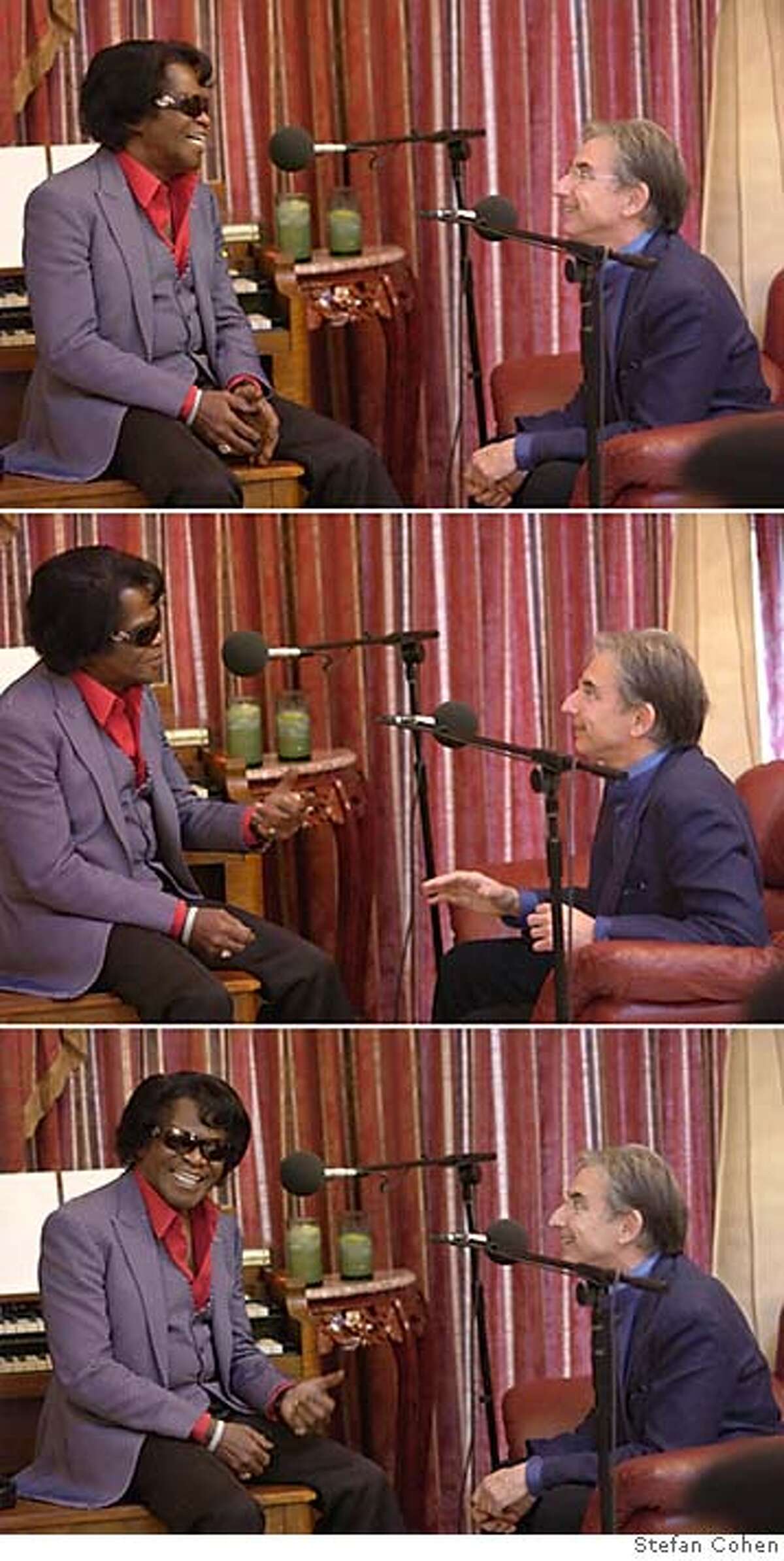 MTT interviews the legendary James Brown for the San Francisco Symphony's Keeping Score project, with public radio episodes airing in January 07 Photo credit: Stefan Cohen