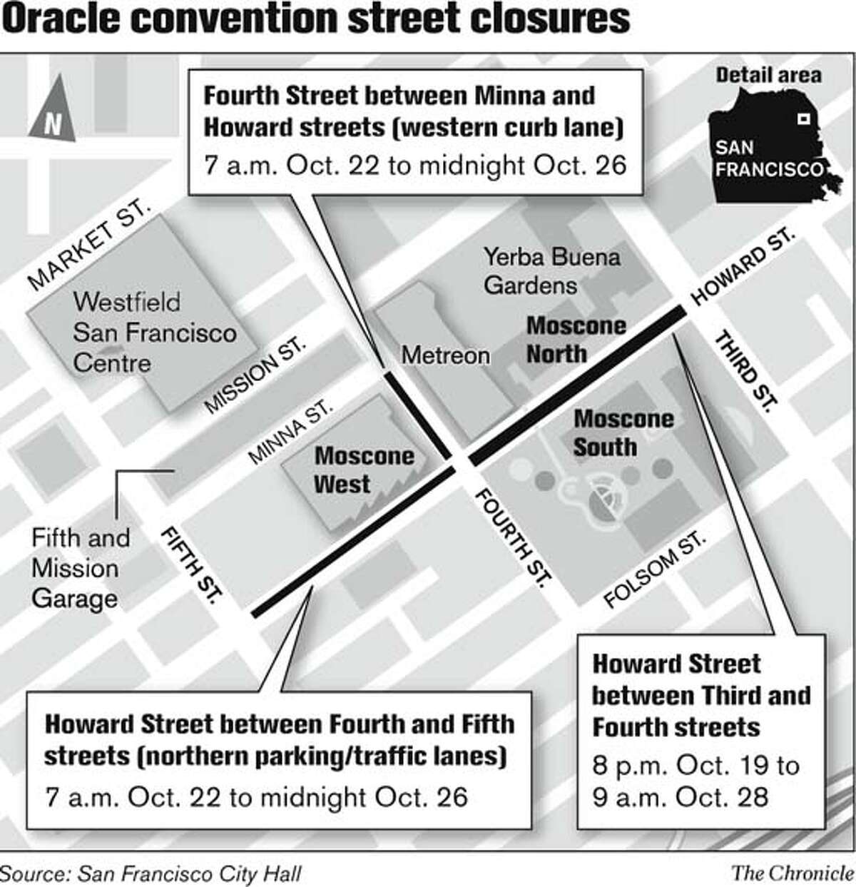 Oracle Convention Street Closures. Chronicle Graphic