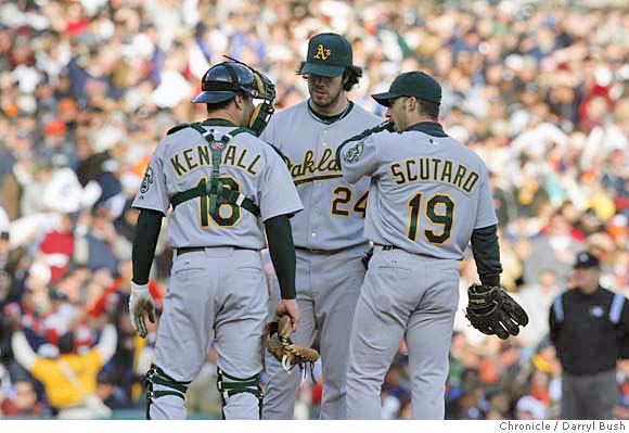 D'Angelo Jiminez gives Nick Swisher of the Oakland Athletics a