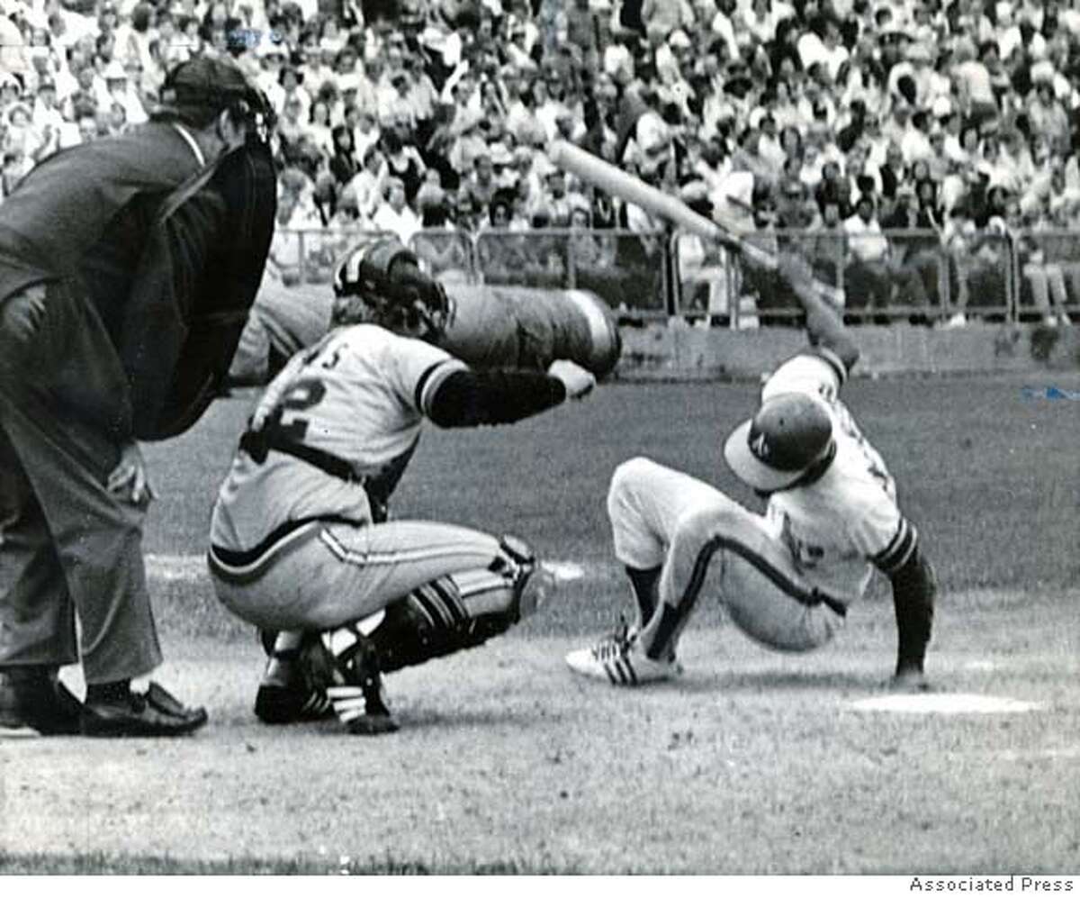 .jpg October 8, 1972 - Oakland A's batter Bert Campaneris goes down after being hit by a pitch thrown by Detroit Tigers pitcher Lerrin LaGrow during the seventh inning of Game 2 of the American League Championship Series on Oct. 8, 1972 at the Oakland Coliseum. Campaneris threw his bat at LaGrow and both players were ejected. PHOTO CREDIT: ASSOCIATED PRESS