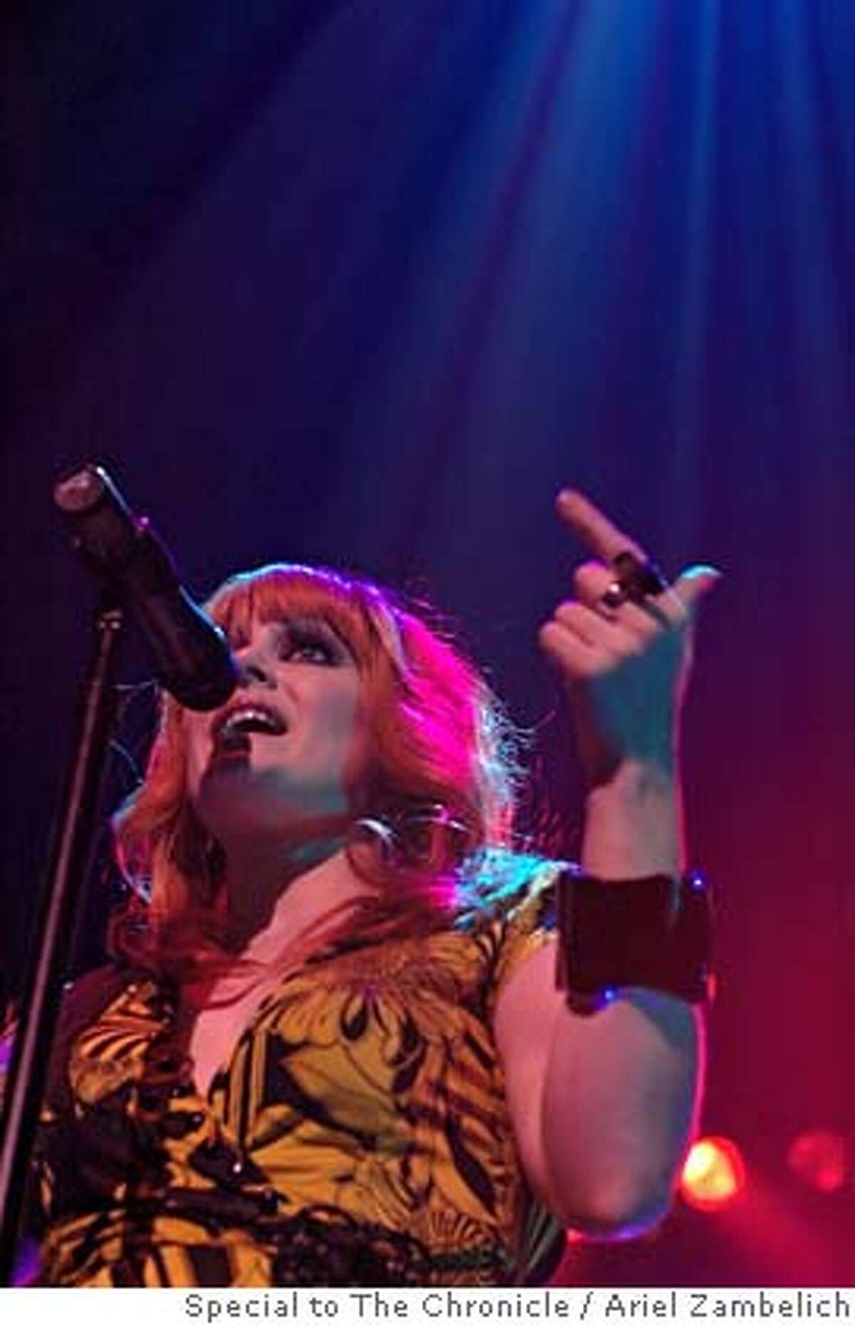 SCISSOR02_031_AZ.JPG Scissor Sisters singer Ana Matronic during the band's show on Friday at the Warfield. Photo by ARIEL ZAMBELICH/Special to The San Francisco Chronicle Photo taken on 9/29/06, in SAN FRANCISCO, CALIFORNIA, USA **All names cq (source)