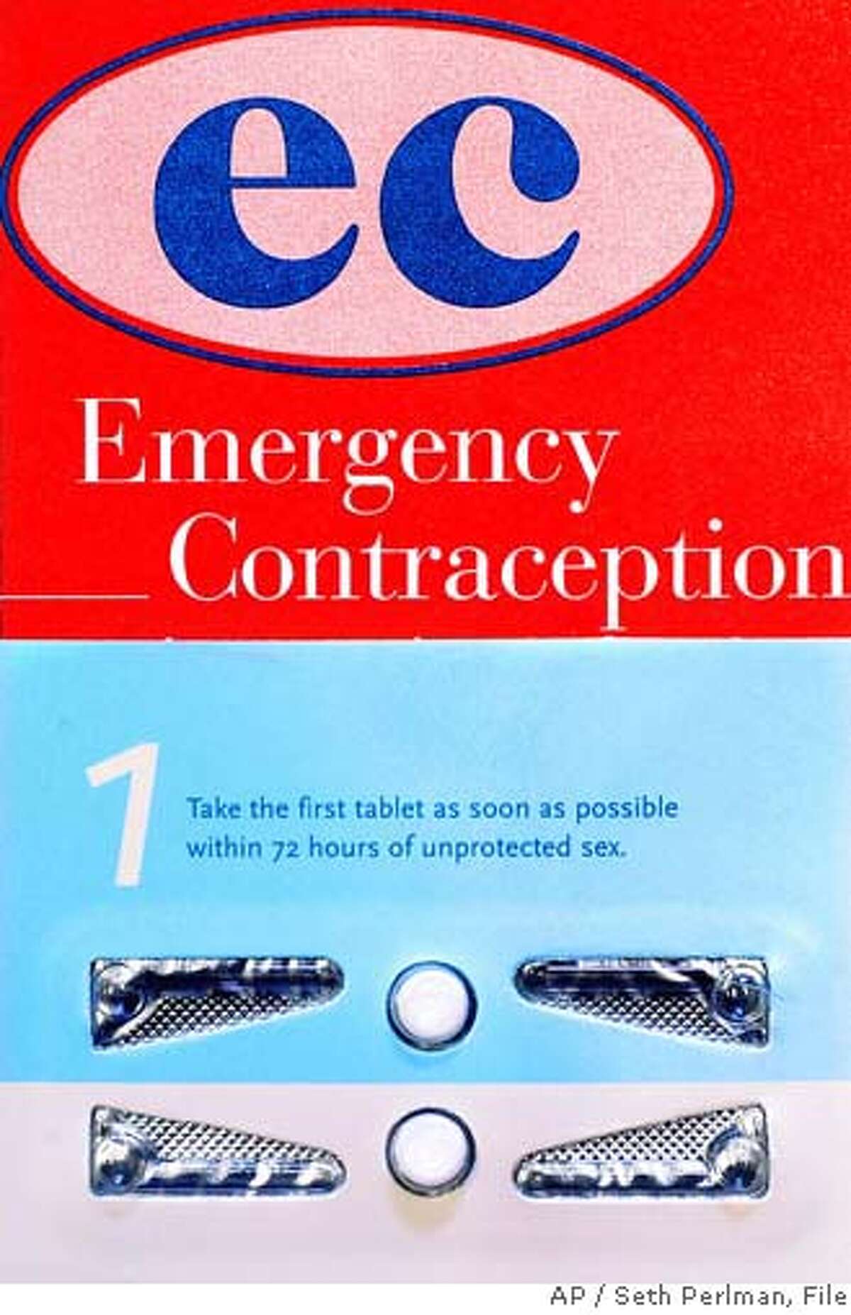 ** FILE ** Emergency Contraception known as Plan B is displayed at Planned Parenthood in Springfield, Ill. in this Feb. 23, 2004 file photo. Women can buy the morning-after pill without a prescription, the government declared Thursday, Aug. 24, 2006, a major step that nevertheless failed to quell the politically charged debate over access to emergency contraception. (AP Photo/Seth Perlman, File) FEB. 23, 2004 FILE PHOTO