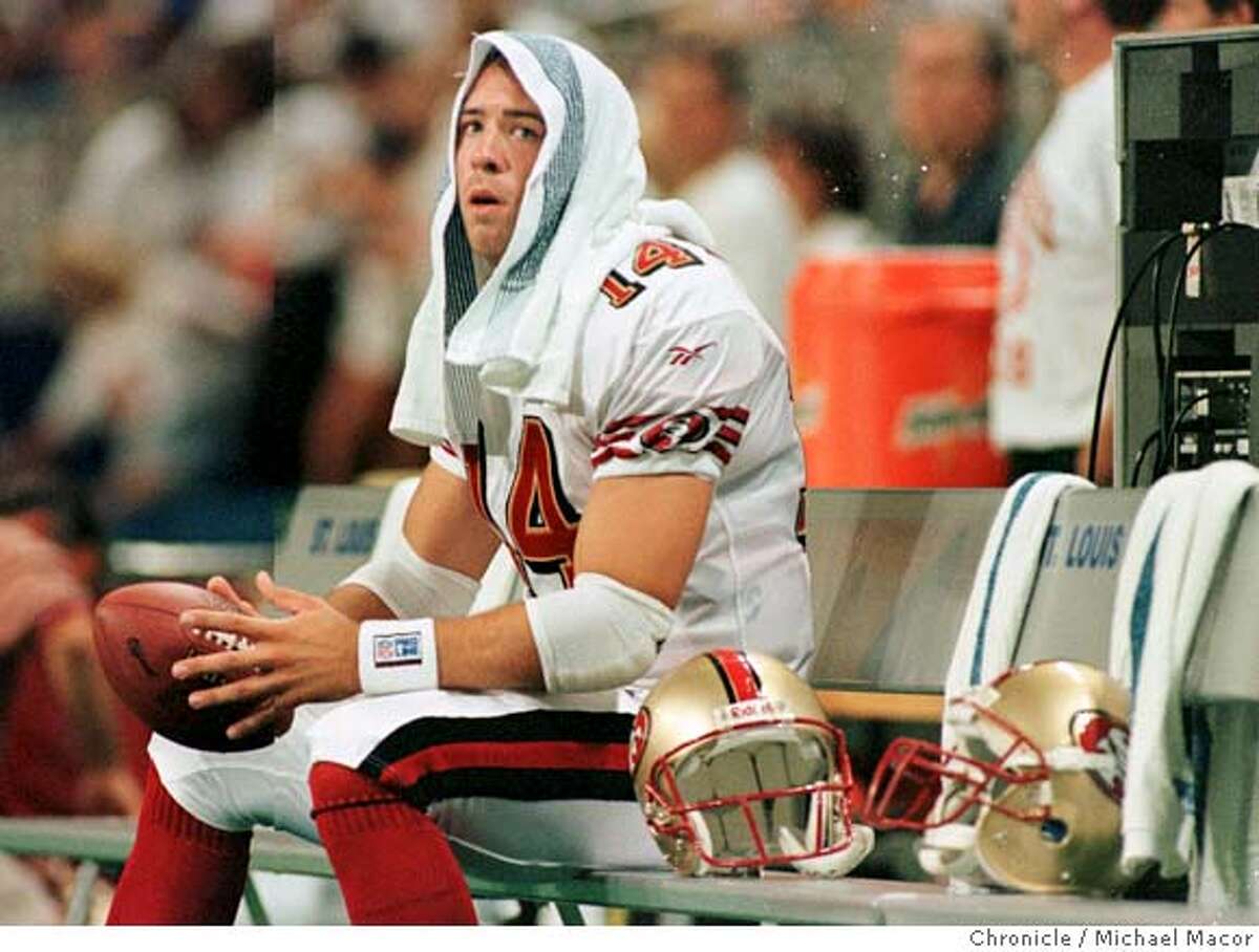 49ERSDRUCK3/C/07SEP97/SP/MACOR 49ERS/RAMS San Francisco rookie quarterback Jim Druckenmiller sits by himself minutes before the start of the game against the St. Louis Rams. First NFL start for Druckenmiller. Chronicle Photo: Michael Macor