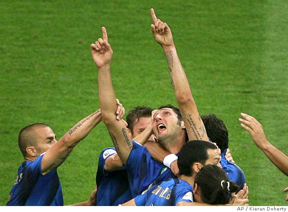 France's soccer team during the World Cup 2006, Final, Italy vs France at  the Olympiastadion stadium in Berlin, Germany on July 9, 2006. The game  ended in a draw 1-1. Italy won