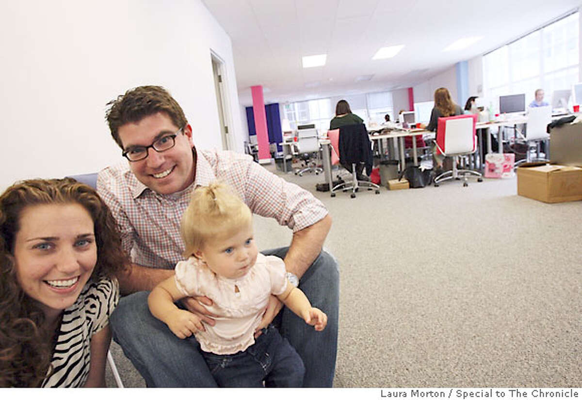 blog21_0076_LKM.jpg Brian and Lisa Sugar, photographed in the office of their company Sugar Inc., along with their daughter Katie who comes to work with them everyday. Sugar Inc. is a network of 10 blogs on topics such as fashion, entertainment and lifestyle. (Laura Morton/Special to the Chronicle) Ran on: 10-21-2007 Brian and Lisa Sugar sit in the office of their company Sugar Inc., along with daughter Katie, who comes to work with them every day. Ran on: 10-20-2007