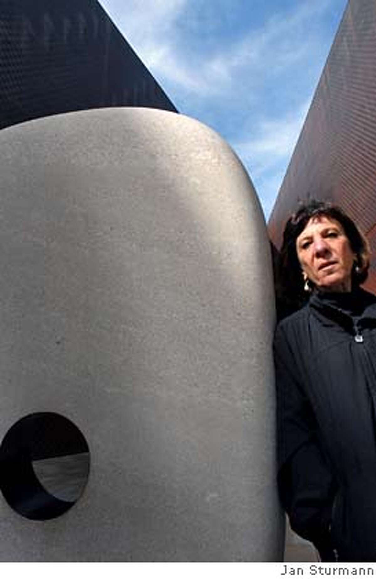 Art Historian Sidra Stich, director of Art-Sites, by a Barbara Hepworth sculpture at the De Young Museum in San Francisco, June 10, 2007.