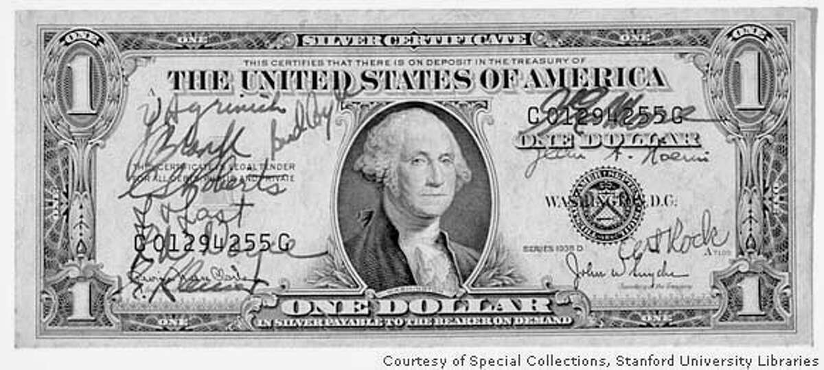a dollar signed by the founders of fairchild represents a symbolic contract between them. is the slug. Credit: Courtesy of Special Collections, > Stanford University Libraries. > > Story is about the history of Silicon Valley, in particular the founding > of Fairchild Semiconductors.