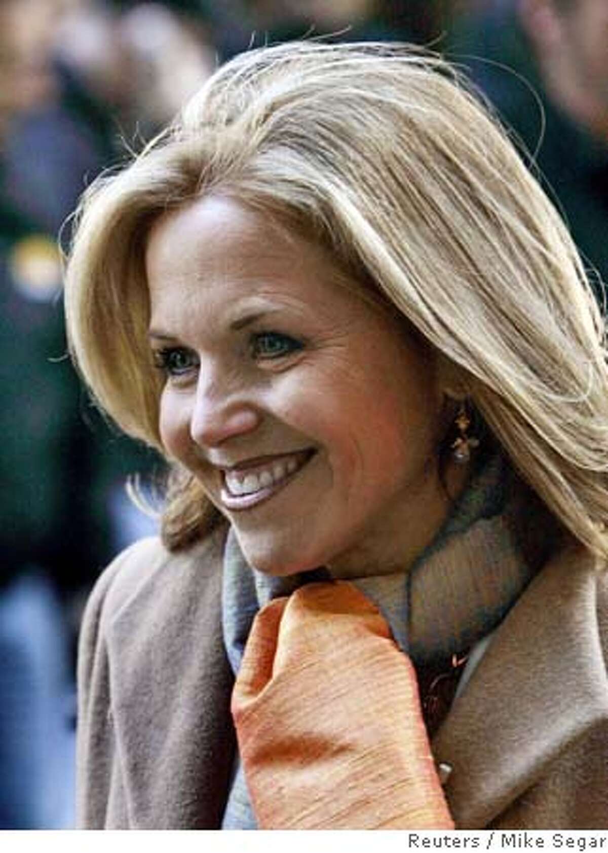 Katie Couric, co-host of the NBC Today show is seen during a break in the broadcast of the program outside NBC's New York City studios, April 5, 2006. Couric, earlier in the show, told her audience that she will be leaving NBC to join the CBS Evening News where she will become the first woman to solo anchor a network evening newscast. The 49-year-old Couric has been on Today for the past 15 years. REUTERS/Mike SegarRan on: 04-06-2006 Katie Couric confirmed she is leaving NBCs Today show to join CBS Evening News as the first woman to solo-anchor a network evening newscast.Ran on: 04-06-2006 Katie Couric confirmed she is leaving NBCs Today show to join CBS Evening News as the first woman to solo-anchor a network evening newscast.