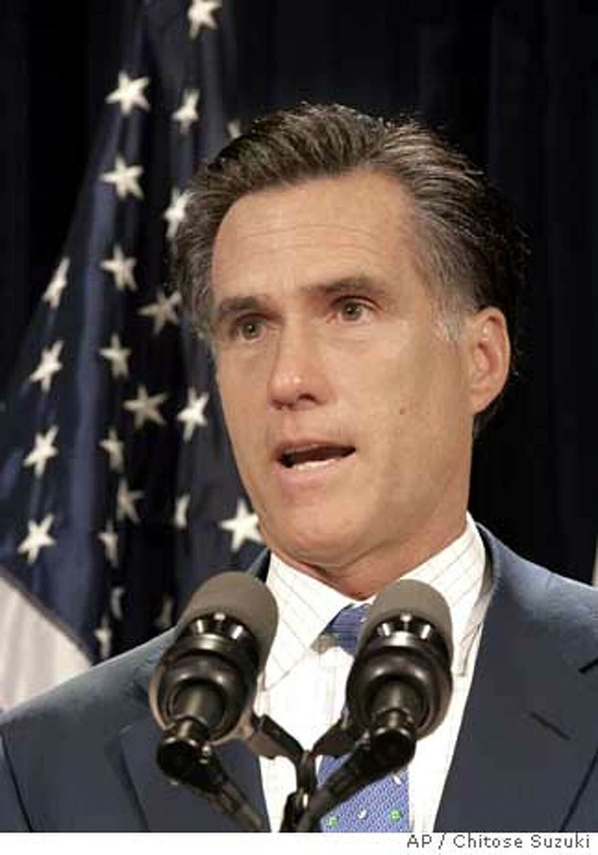 Massachusetts Gov. Mitt Romney speaks during a news conference at the Statehouse in Boston, Thursday, June 16, 2005, concerning on the current constitutional amendment on the definition of marriage. (AP Photo/Chitose Suzuki)