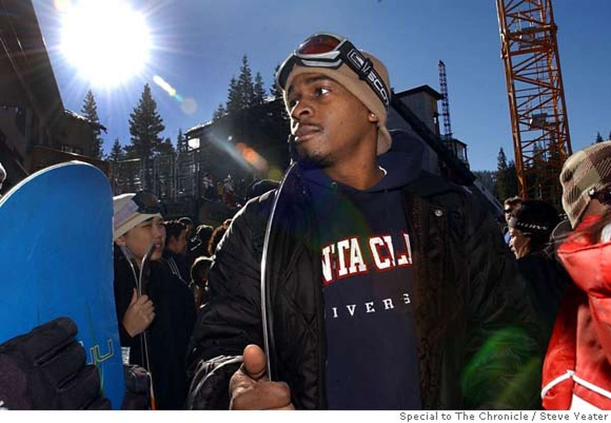 Terrence Boyd waits with other members of the Santa Clara University Asian Pacific Student Union to get their ski lift tickets during a trip to Northstar at Tahoe on Saturday, Feb. 11, 2006.(Steve Yeater/Special to The Chronicle)