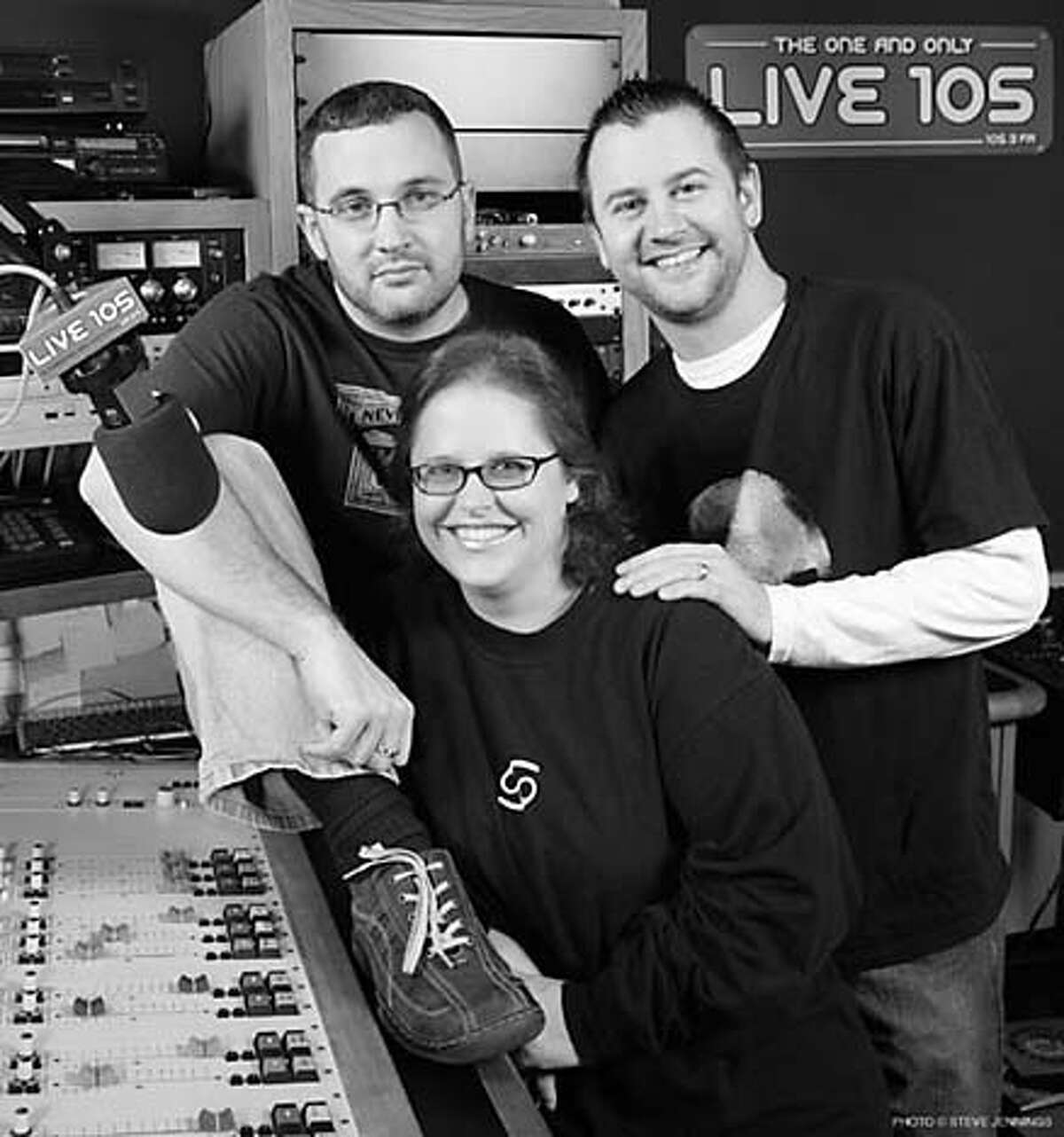 Live 105�s new morning show is called �The Morning Music Co-Op,� a mix of alt-rock, comedy, and news, and will be anchored by three escapees from Chicago: Jeff �Woody� Fife, 29, Tony Mott, 28, and Renae Ravey, 36.