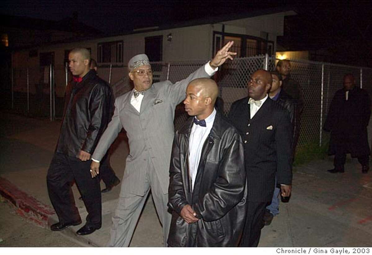 BEYXX023.JPG Dr. Yusef Bey, leader of the Black Muslims in Oakland is shown on a Friday night going around West Oakland trying to get young Black men off of the streets and offering them an opportunity. He kept doing this work in the midst of being on trial for molestation. Shown here on Martin Luther King and 31st streets, one of the deadliest areas in 2002. Dr. Bey is surrounded by security from othe Black Muslims. 1/21/03 in Oakland. GINA GAYLE / The Chronicle Ran on: 08-04-2007 Yusuf Bey (center), founder of the Black Muslim Bakery, was facing trial on charges of forcing an underage girl to have sex when he died in 2003. His successors have faced a series of charges. Ran on: 08-04-2007 Yusuf Bey (center), founder of Your Black Muslim Bakery, was facing trial on charges of forcing an underage girl to have sex when he died in 2003. His successors have faced a series of charges.