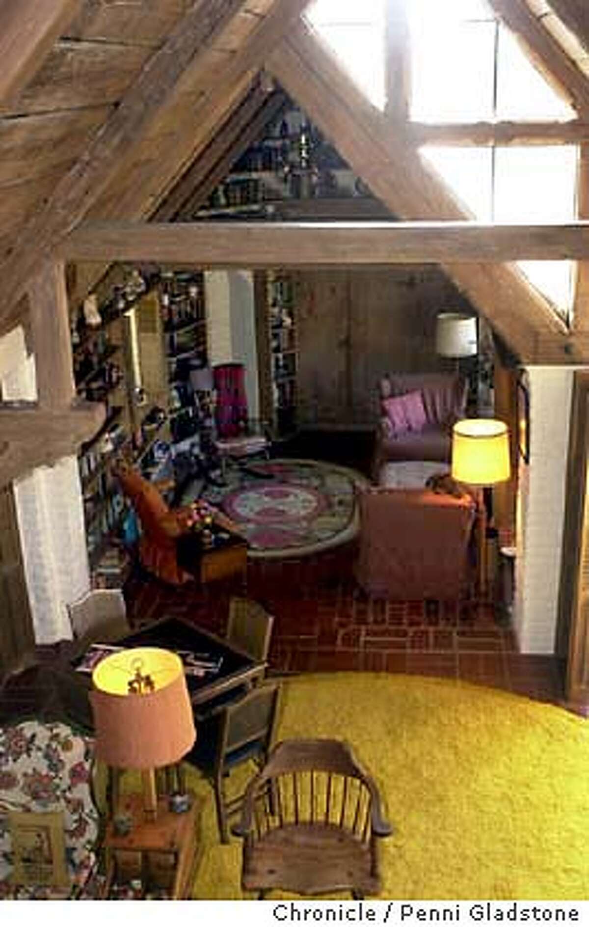 JONES13050_pg.jpg looking down into livingroom. Carr Jones, the architect who designed storybook houses. 8/26/03 in Belvedere. PENNI GLADSTONE / The Chronicle