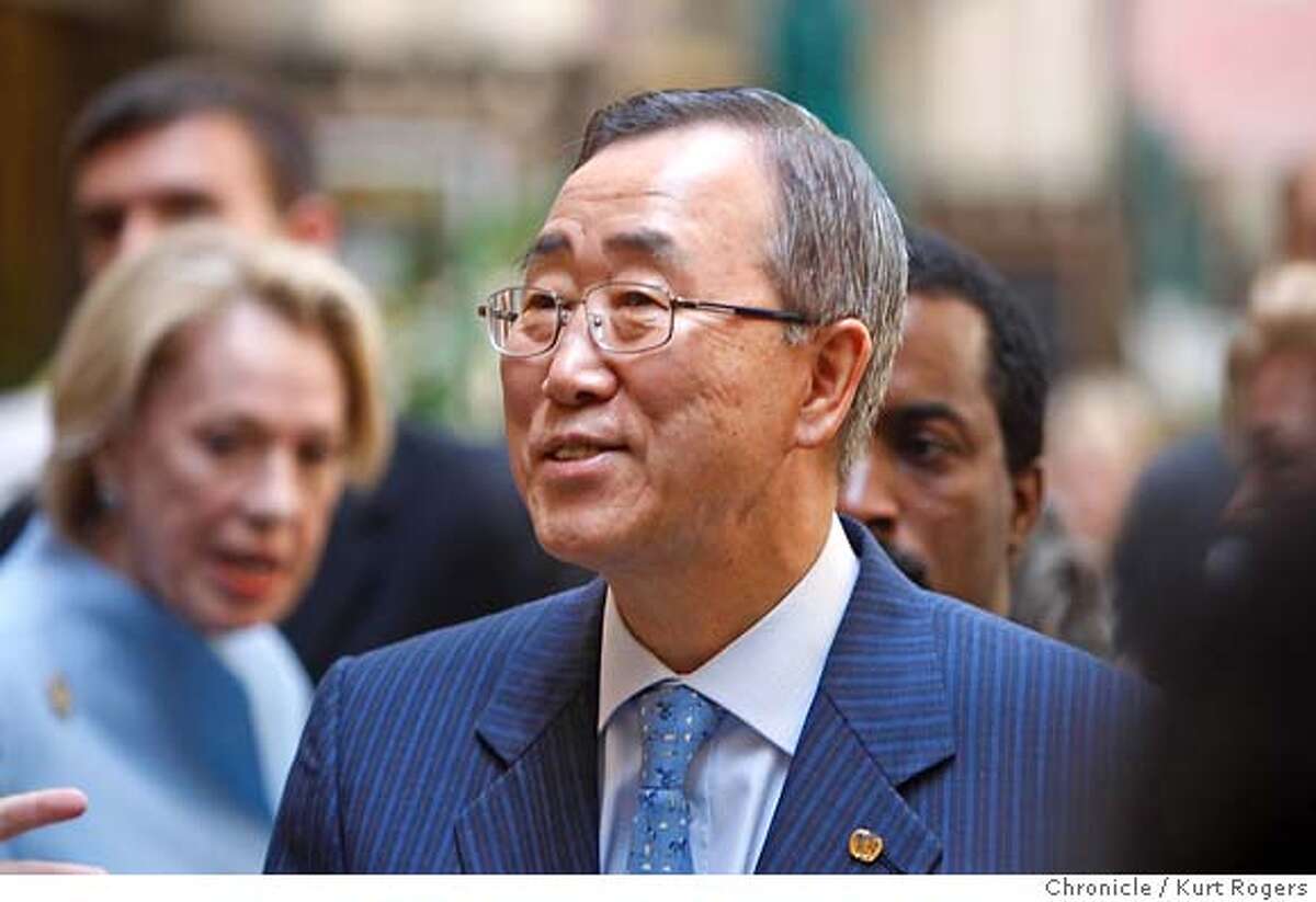 The U.N. Secretary-General Ban Ki-moon arrived in San Francisco.his second stop was the Ferry building where he took a tour and met the Mayor of San Francisco Gavin Newsom. WEDNESDAY, JULY 25, 2007 KURT ROGERS NOVATO SFC THE CHRONICLE