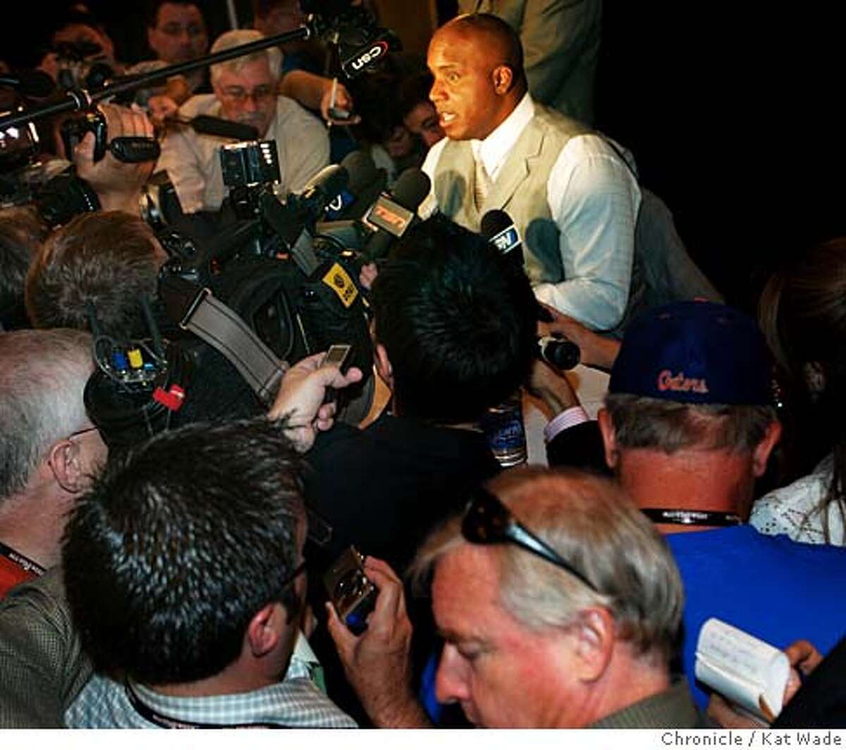 ALLSTARmonday_0205_KW.JPG On July 9, 2007 the Giant's Barry Bonds at the press conference and Q&A after he was announced as the second batter in the starting lineup for the National League All-Star team for the game Tuesday at AT&T Park in San Francisco. Kat Wade/The Chronicle Barry Bonds(CQ, subject)