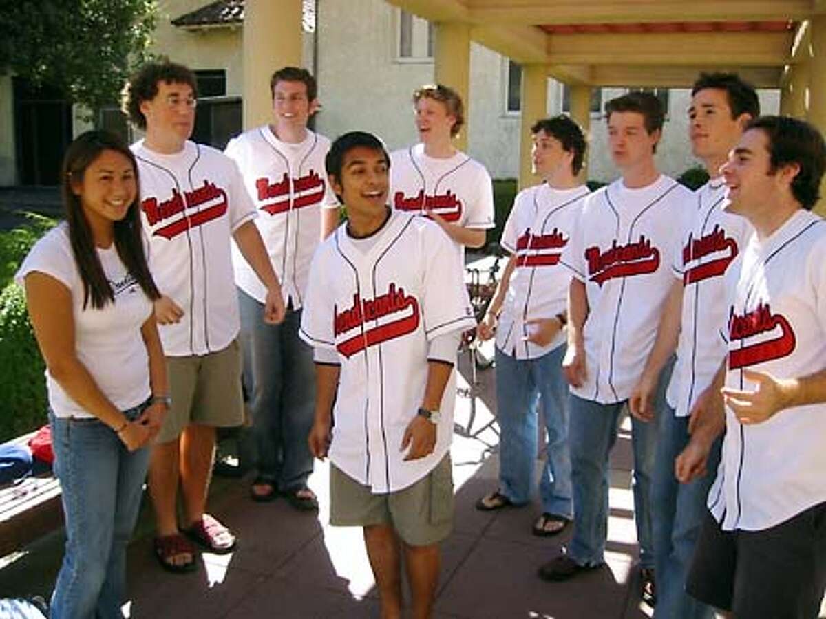 The girl being serenaded is Esther (last name to come to Dave Murphy). SHOWN: The Stanford Mendicants serenade Esther _________ No photo credit necessary. Picture e mailed from Chris Andrews cba82@stanford.edu
