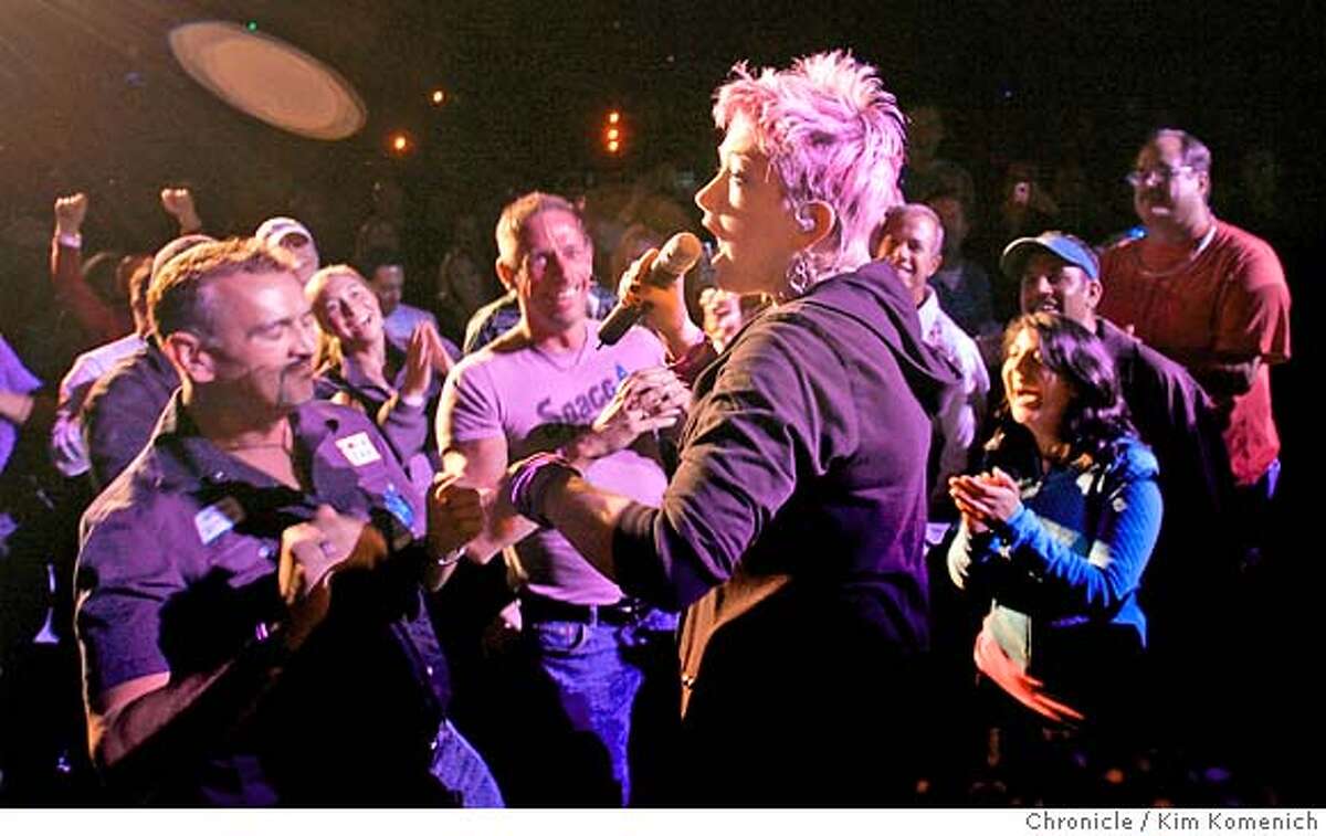 TRUE02_303_KK.JPG Cyndi Lauper steps in to the audience as the True Colors tour stops at the Greek Theater in Berkeley. True Colors pairs some of the biggest stars of the '80s with younger bands they've inspired. Photo by Kim Komenich/The Chronicle MANDATORY CREDIT FOR PHOTOG AND SAN FRANCISCO CHRONICLE. NO SALES- MAGS OUT.