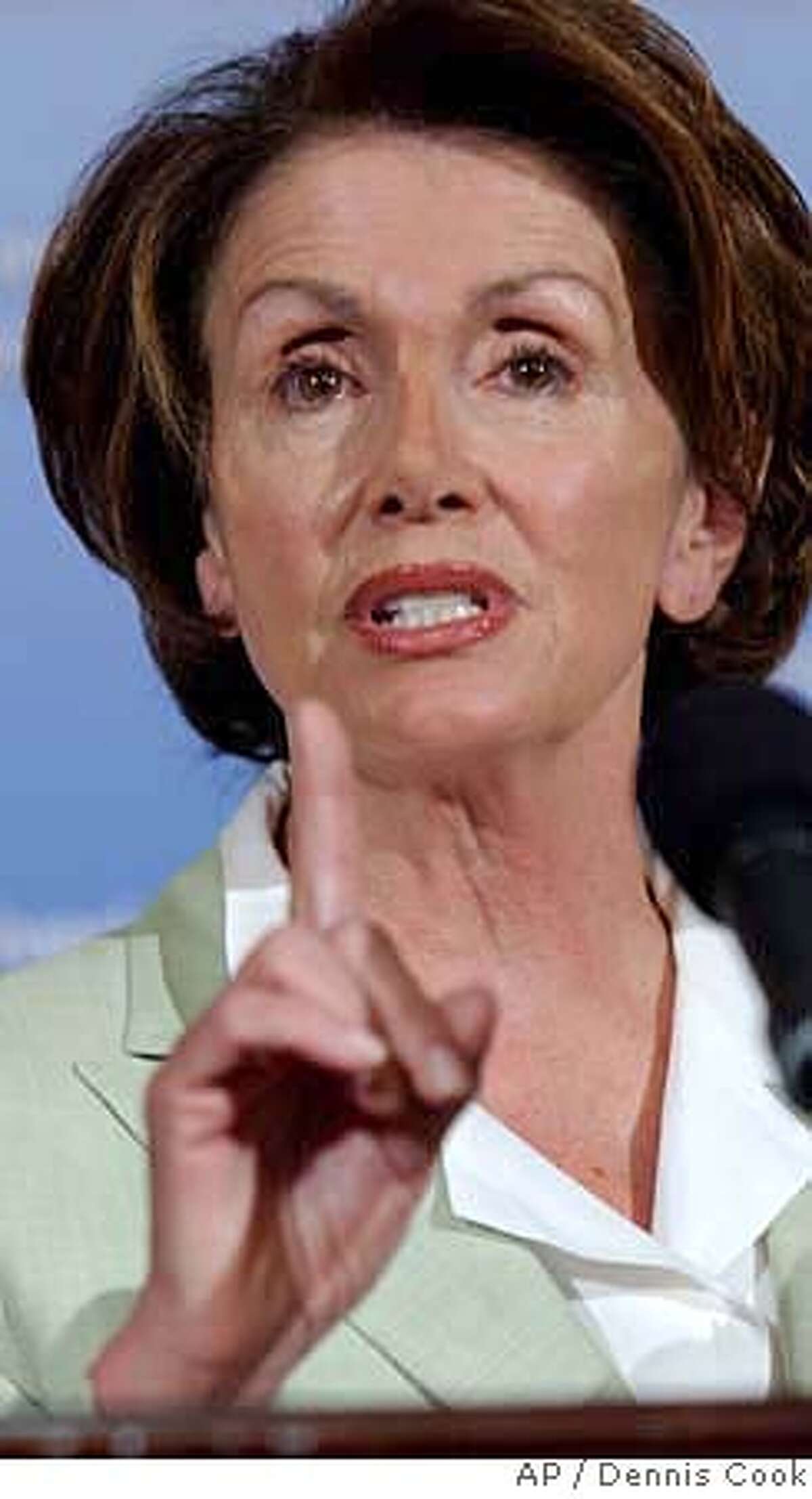 House Speaker Nancy Pelosi of Calif., gestures during a news conference on Capitol Hill in Washington, Friday, June 29, 2007. (AP Photo/Dennis Cook)