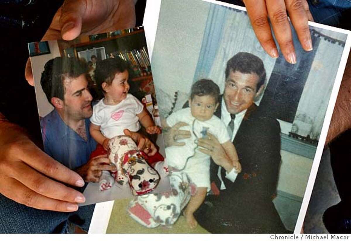 fathers17_021_mac.jpg (Photoograph on left), is her husband Mel Waldorf holding their daughter Natasha at age 1, (photograph on right), is Jessica's father Stephen Wolpov holding her at 8 months old. Jessica Lindsey, of Alameda says her husband, Mel Waldorf, has features very similar to her father's. Father-daughter relationships and how they affect the men that women are attracted to. Story is based on a study that came out this week, suggesting that women who had good relationships with their fathers tend to be atttracted to men who look similar to their fathers. Photographed in, Alameda, Ca, on 6/15/07. Photo by: Michael Macor/ The Chronicle Mandatory credit for Photographer and San Francisco Chronicle No sales/ Magazines Out