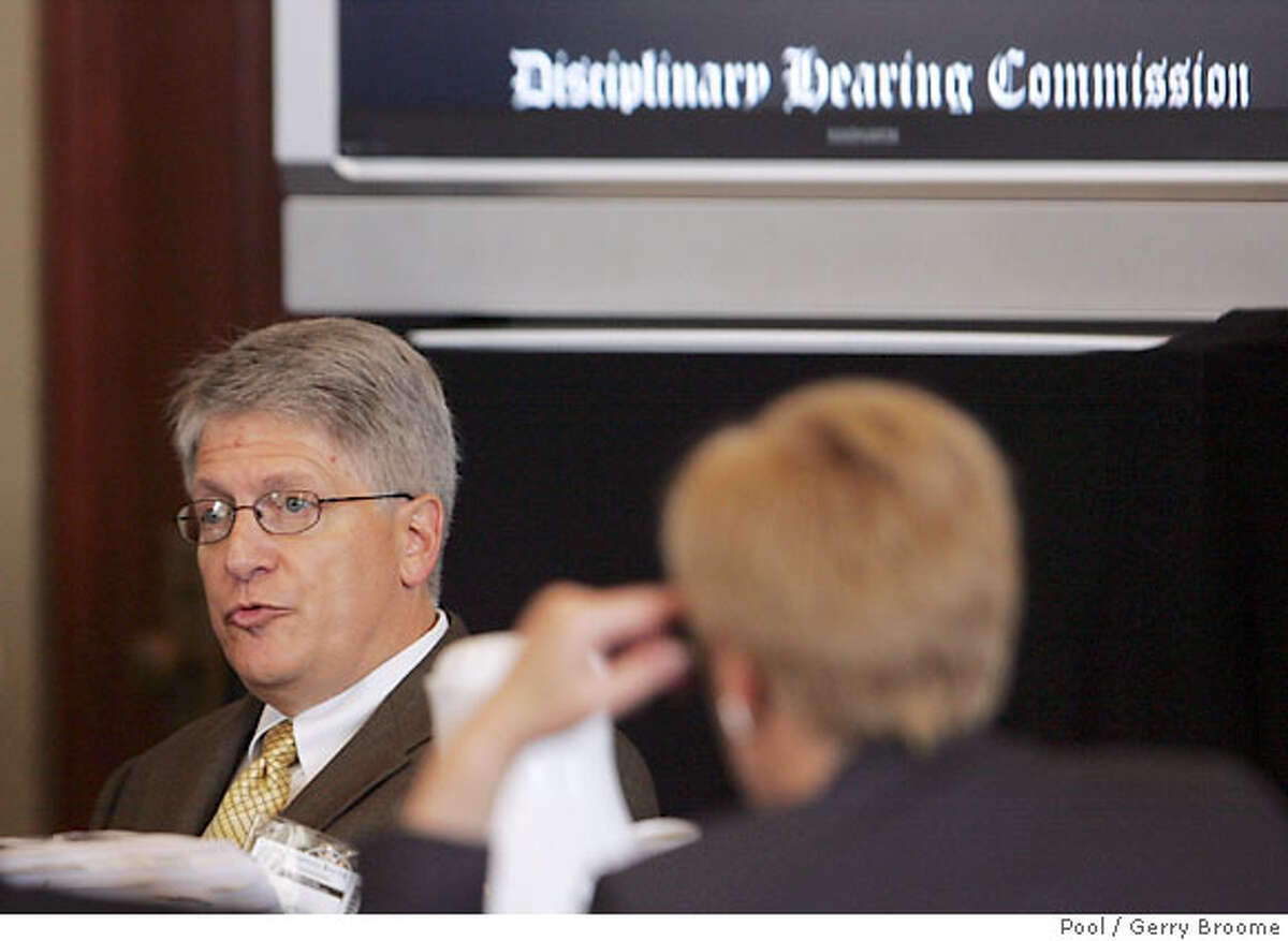Durham County District Attorney Mike Nifong testifies during his North Carolina State Bar trial in Raleigh, N.C., Friday, June 15, 2007. Nifong faces several ethics charges tied to his handling of the debunked Duke lacrosse rape case. (AP Photo/Gerry Broome, Pool)