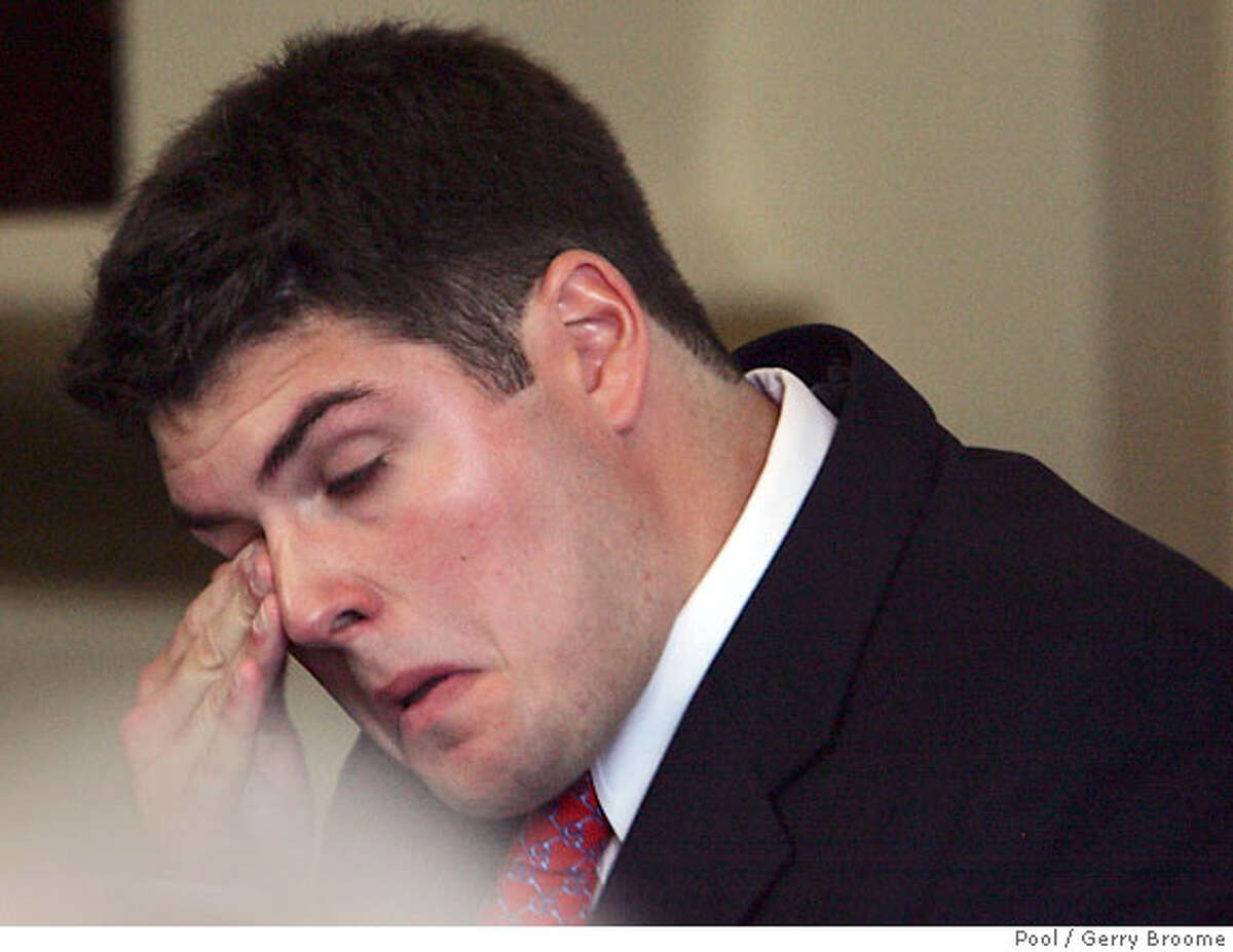 Former Duke lacrosse player Reade Seligmann becomes emotional while testifying in Durham County District Attorney Mike Nifong's North Carolina State Bar trial in Raleigh, N.C., Friday, June 15, 2007. (AP Photo/Gerry Broome, Pool)
