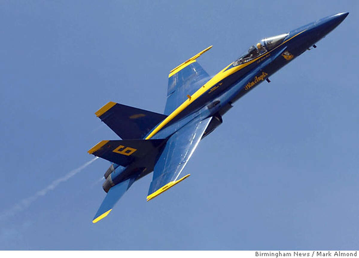Navy Blue Angel No. 6 is shown minutes before crashing during an air show at Marine Corps Air Station Beaufort in Beaufort, S.C., Saturday, April 21, 2007. (AP Photo/Birmingham News, Mark Almond) ** MAGS OUT, NO SALES, TV OUT **