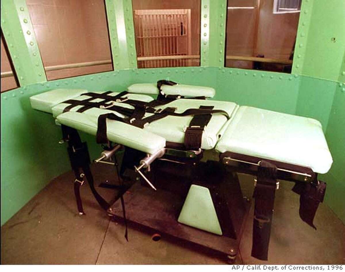 ** ADVANCE FOR MONDAY, FEB. 27 -FILE ** This California Department of Corrections photograph, taken in January 1996, shows the lethal Injection table in the execution chamber at California's San Quentin Prison. Had Michael Morales been executed as planned this week, his death would have taken place in this dimly lit room deep inside the fortress of San Quentin _ a far cry from the crowds that once gathered to see frontier justice administered at the end of the hangman's rope. (AP Photo/Calif. Dept. of Corrections, File)