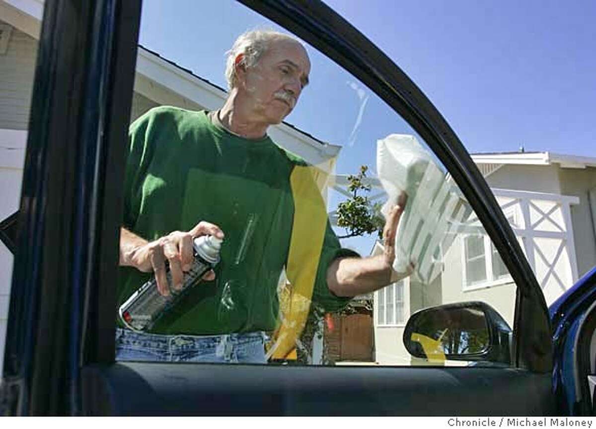 Joe Troise of Santa Cruz cleans his car and says he contributes to water rationing already by only washing his car on average twice a year. Beginning May 1, the Santa Cruz Water Department will place mandatory limits on water use for the 90,000 people it serves. The restrictions, a response to this year's low rainfall, prohibit watering lawns and gardens from 10 a.m. to 5 p.m. every day. Photo by Michael Maloney / San Francisco Chronicle ***Joe Troise