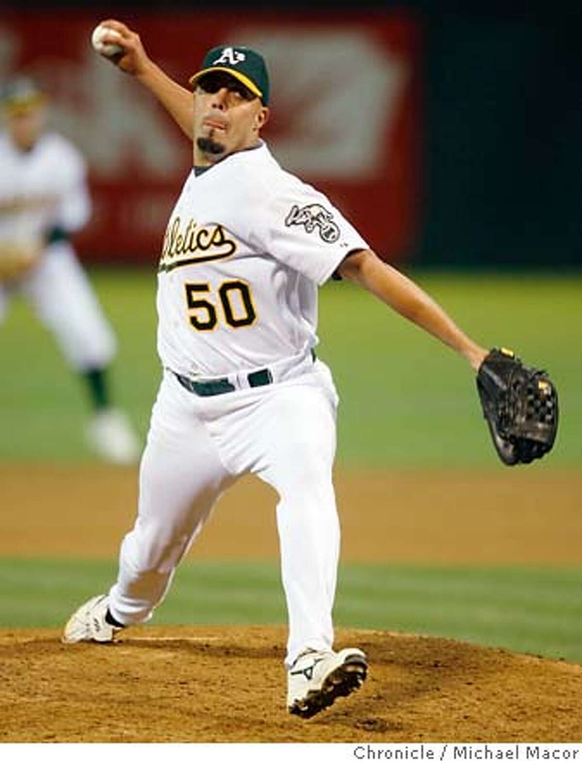 athletics_406_mac.jpg A's pitcher -Kiko Calero closes out the 9th inning. Oakland Athletics vs. Seattle Mariners Event in, Oakland, Ca, on 8/15/06. Photo by: Michael Macor / San Francisco Chronicle Mandatory credit for Photographer and San Francisco Chronicle No sales/ Magazines Out