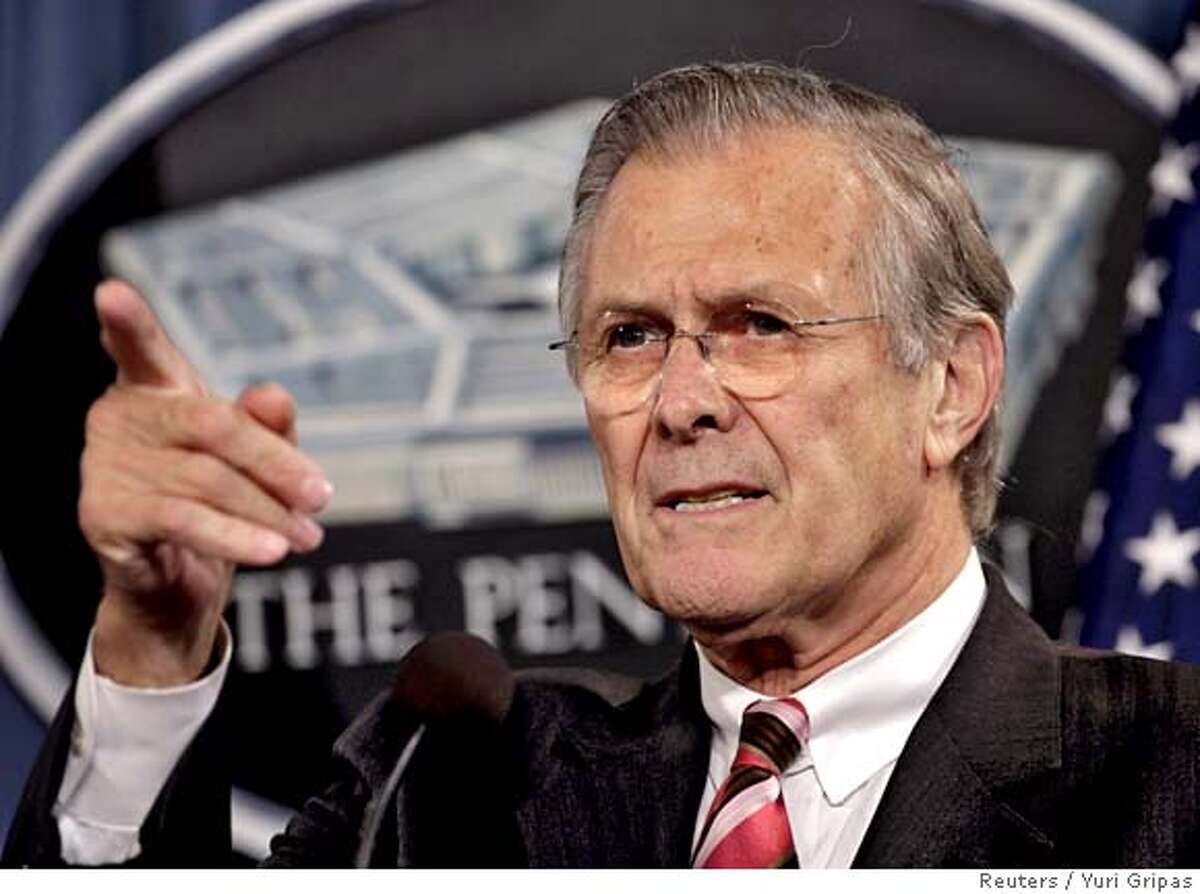 U.S. Secretary of Defense Donald Rumsfeld speaks during a joint news conference with Australia's Defense Minister Brendan Nelson after their meeting at the Pentagon in Washington June 28, 2006. REUTERS/Yuri Gripas (UNITED STATES) Ran on: 07-08-2006 Cyrus Kar Ran on: 07-08-2006 Cyrus Kar ALSO Ran on: 12-03-2006 Donald Rumsfeld wrote: Clearly, what U.S. forces are doing in Iraq is not working well enough or fast enough. 0