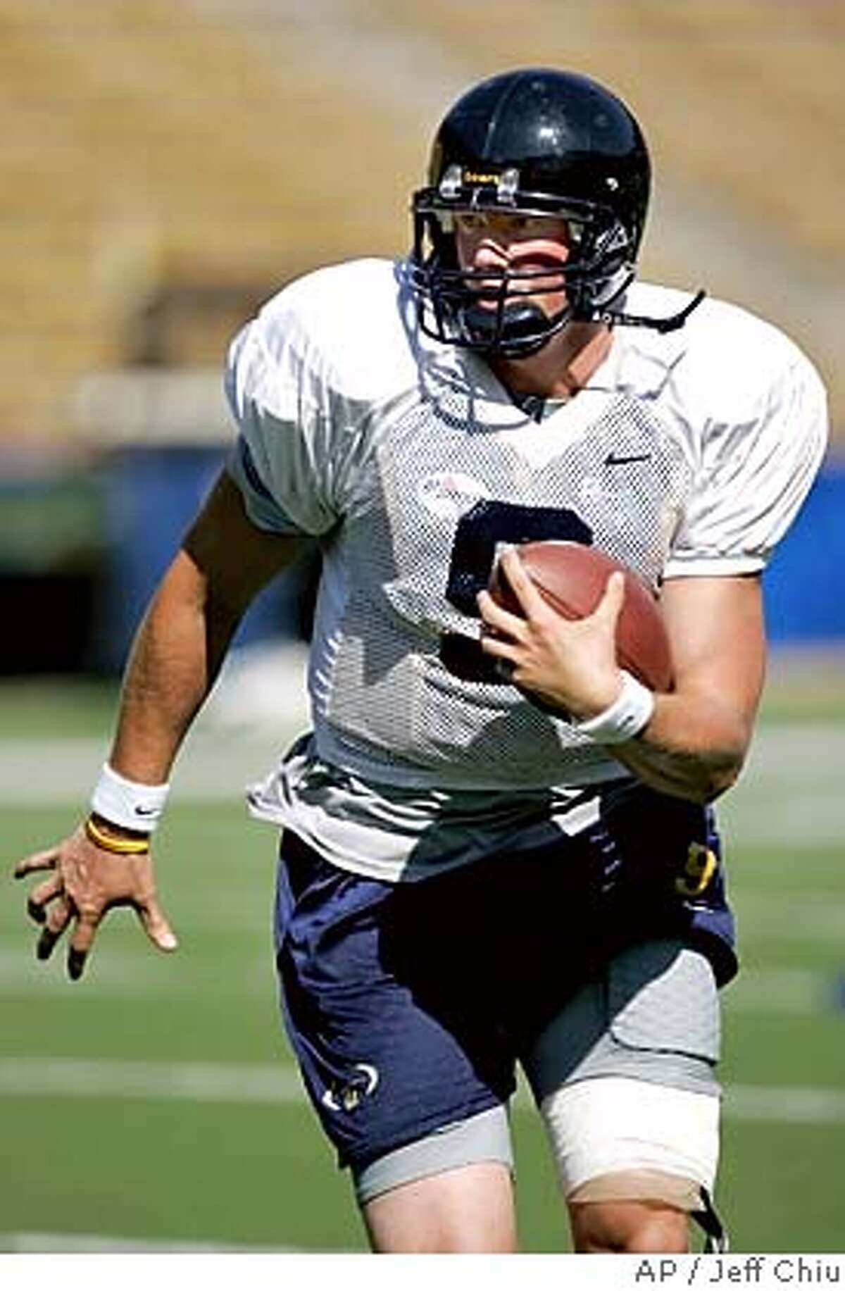 California quarterback Nate Longshore practices in Berkeley, Calif., Thursday, Aug. 11, 2005. Coach Tedford is expected to announce his decision on a starting quarterback on Monday, and Longshore appears to be the choice. (AP Photo/Jeff Chiu)