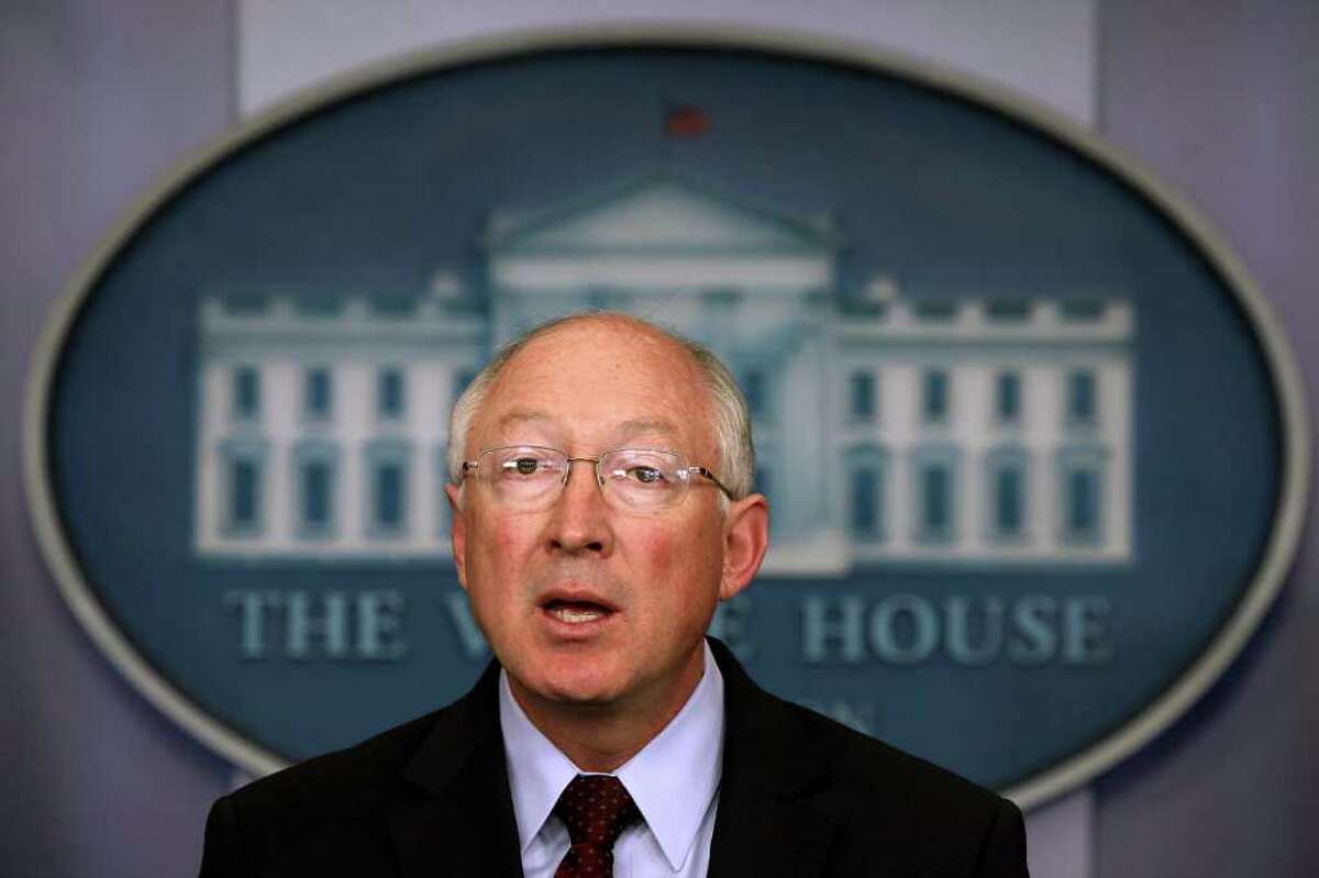 WASHINGTON, DC - MARCH 12: U.S. Interior Secretary Ken Salazar speaks during the daily press briefing at the James Brady Press Briefing Room of the White House March 12, 2012 in Washington, DC. Salazar spoke on the Blueprint for a Secure Energy Future: One-Year Progress Report that President Barack Obama received today. (Photo by Alex Wong/Getty Images)