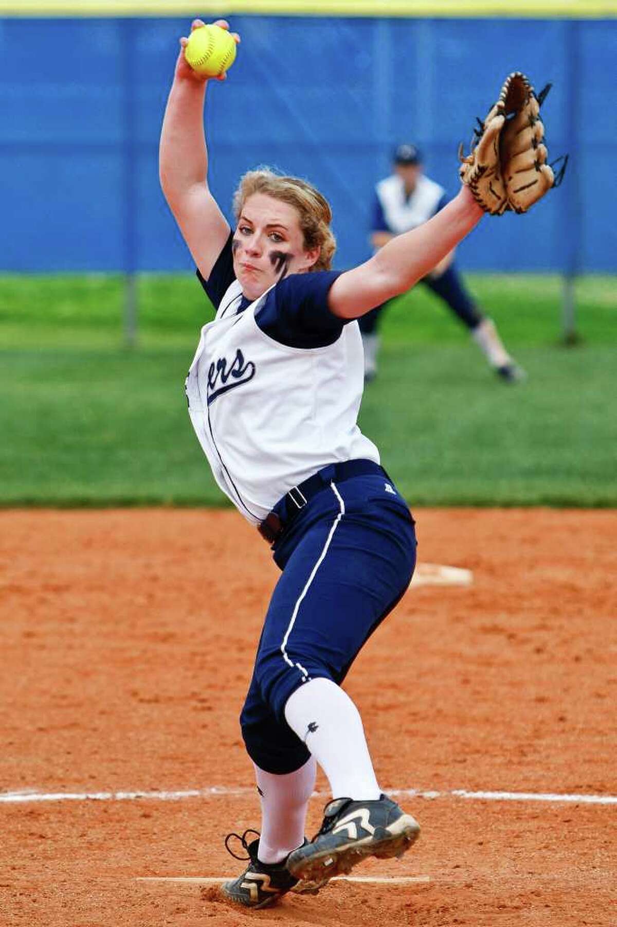 Smithson Valley's Regan Mergele winds up for a pitch during their game with Clemens at the Clemens softball field on March 15, 2012. Smithson Valley won the game 10-0 in five innings. Photo by Marvin Pfeiffer / Prime Time Newspapers