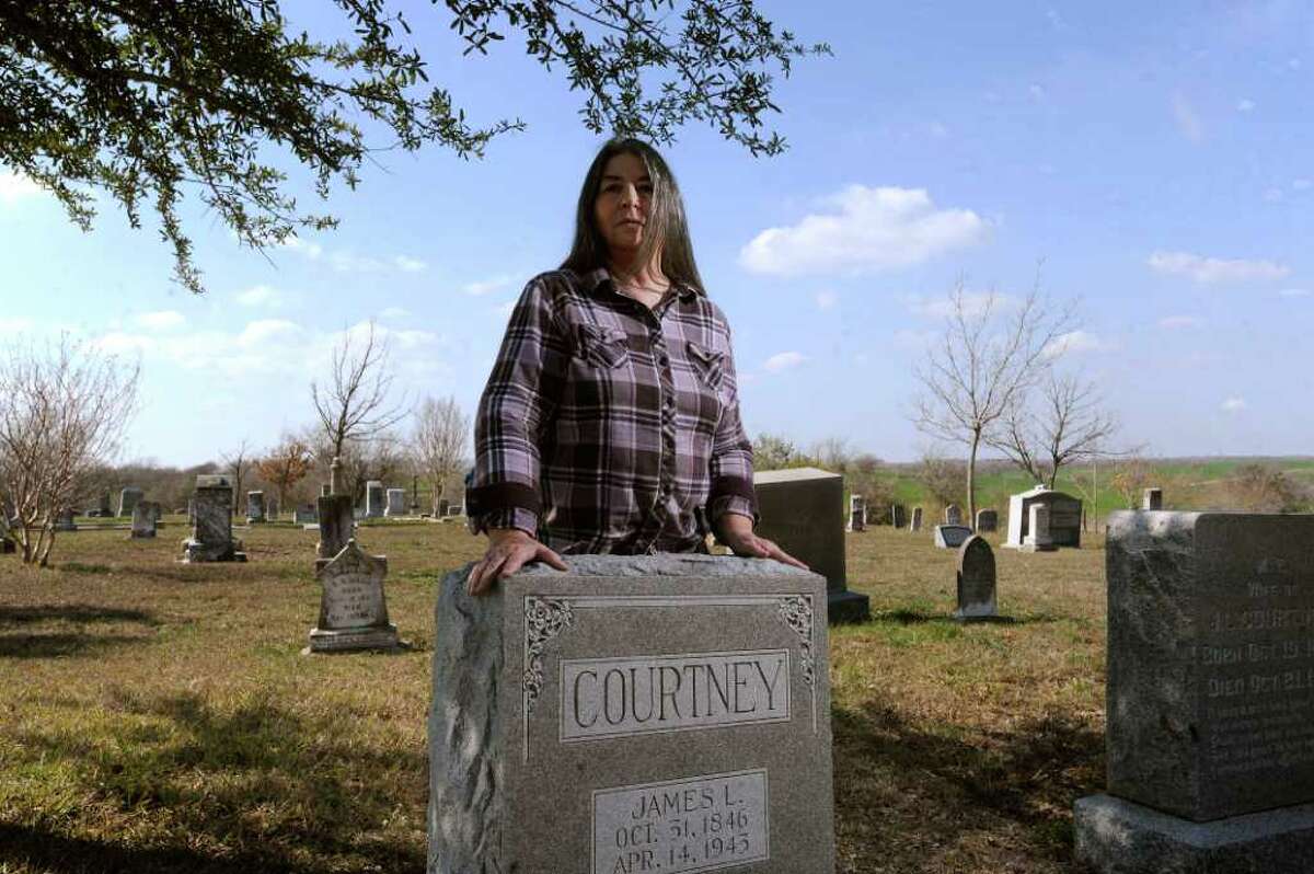 Betty Duke, who says she is the great granddaughter of the outlaw Jesse James, believes that he is buried in this grave in Blevins, Texas, between Temple and Waco. Courtney is a family name, she said. She says that James lived to be 97 and died in 1943, contrary to the story that Jesse James was killed by Robert Ford, a member of his gang, on April 3, 1882. Feb. 7, 2012. Billy Calzada / San Antonio Express-News