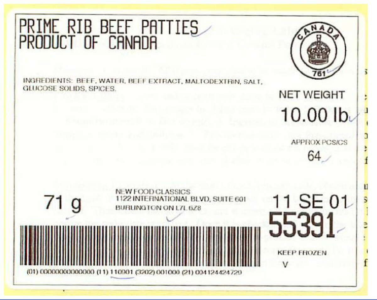 A label on the beef products that are subject to recall.