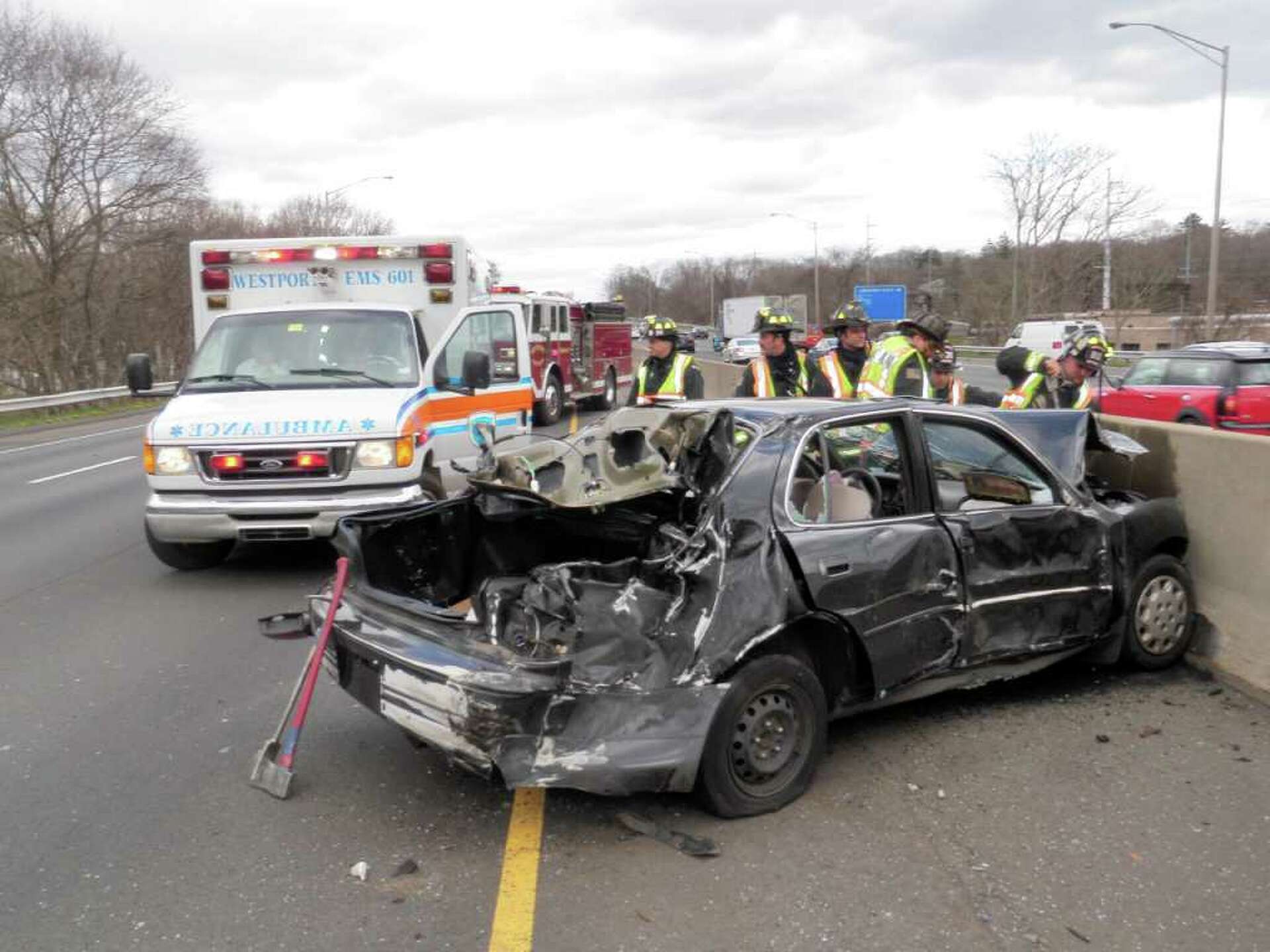 Car mangled, driver hospitalized in I-95 crash