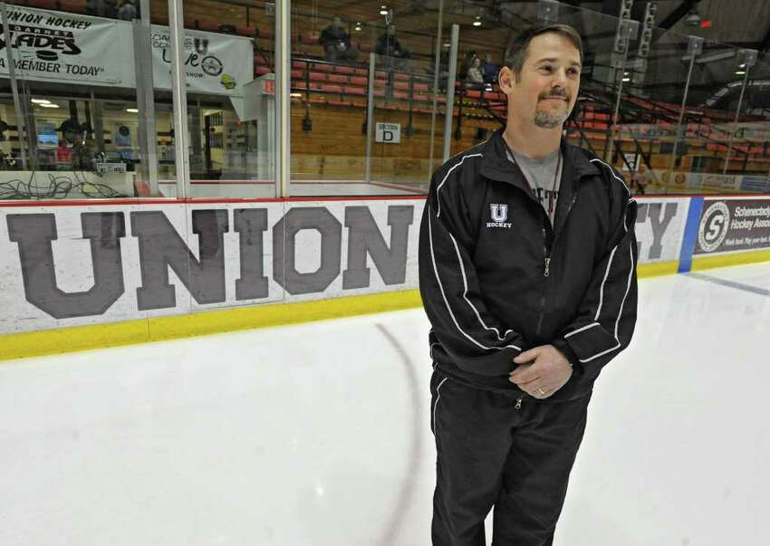 Dr. Wally Bzdell, a psychologist who's been working closely this season with the Union hockey team works with a youth hockey team at Union College Thursday March 29, 2012 in Schenectady, N.Y. (Lori Van Buren / Times Union)