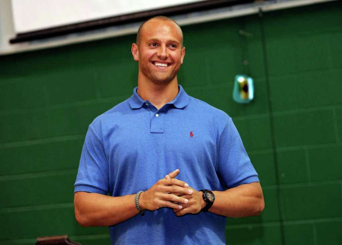 New York Giants linebacker Mark Herzlich Jr. spoke about his fight with cancer and how he became well again at a special school-wide program at Convent of the Sacred Heart Monday, April 1, 2012.