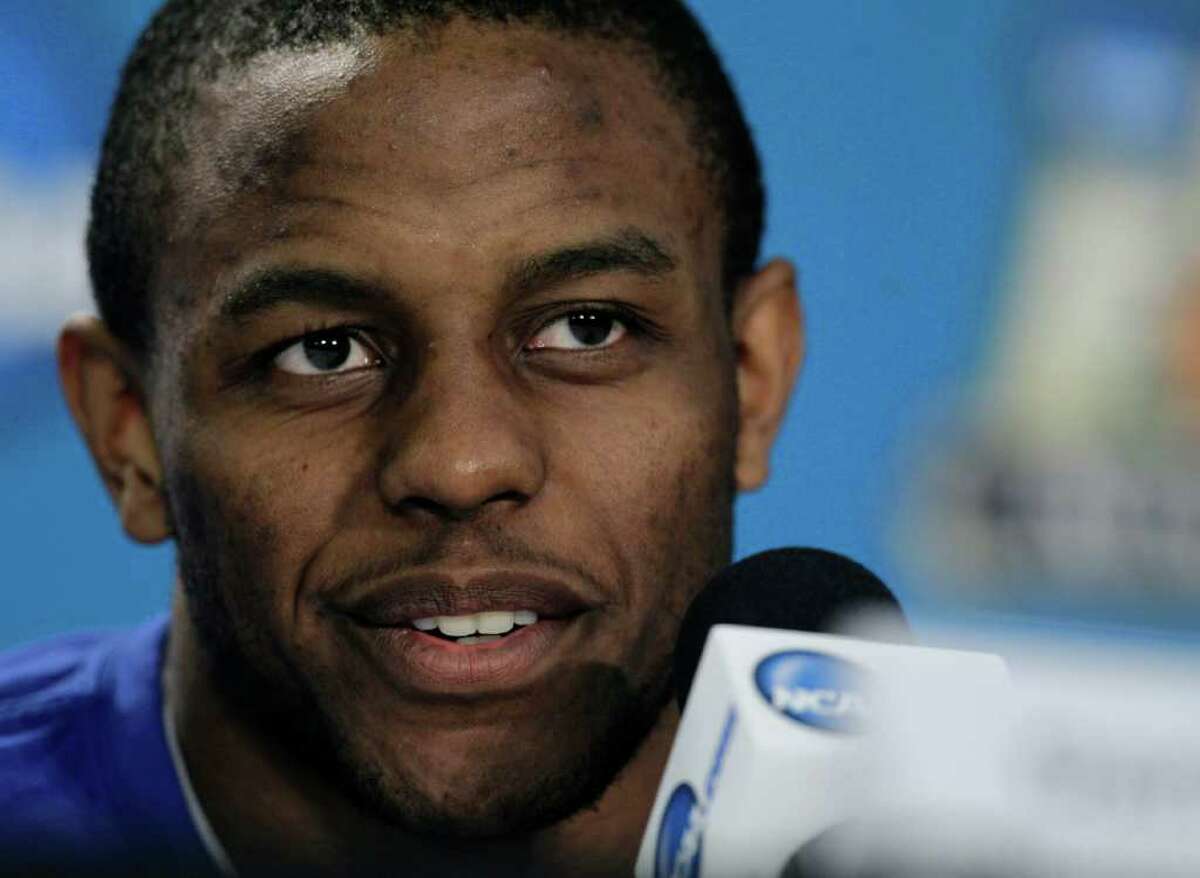 Kentucky's Darius Miller speaks during a news conference for the NCAA Final Four tournament college basketball game Sunday, April 1, 2012, in New Orleans. Kentucky plays Kansas in the championship game Monday night. (AP Photo/Mark Humphrey)
