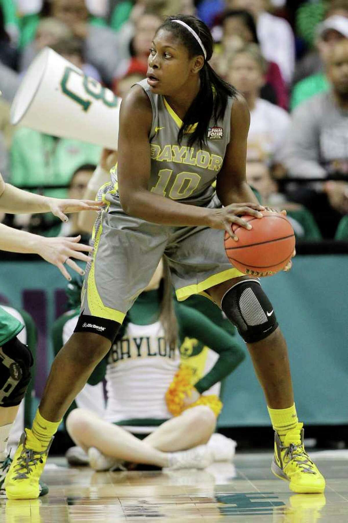 Baylor forward Destiny Williams looks to pass during the second half in the NCAA Women's Final Four college basketball championship game against Notre Dame in Denver, Tuesday, April 3, 2012. (AP Photo/Eric Gay)
